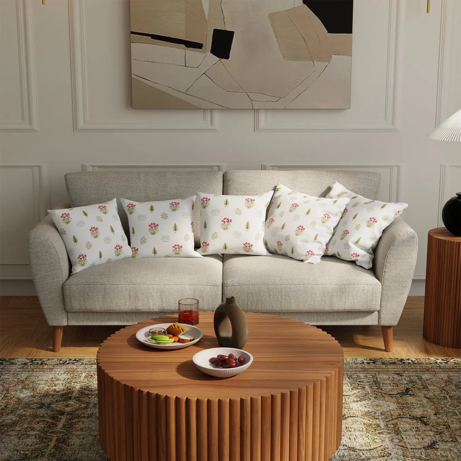 Cotton Cushion Covers, Throw pillow for couch - Calico Red