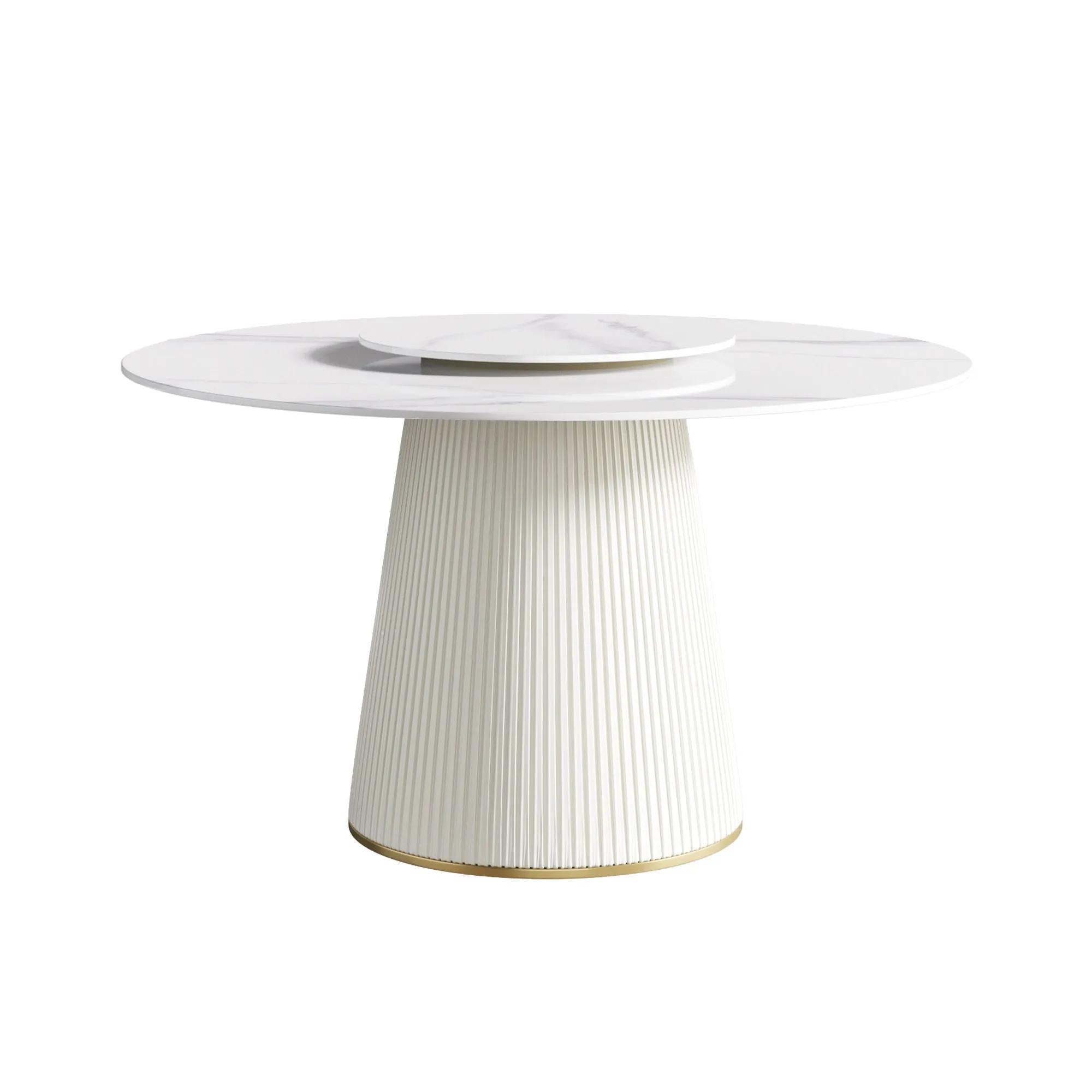 Couch.com Modern Artificial Stone Round Plywood Base Dining Table, Can Accommodate 6 People, Artificial Stone Turntable (Not Including Chairs) White / Beige, Durable Design, Easy to Clean by Couch.com