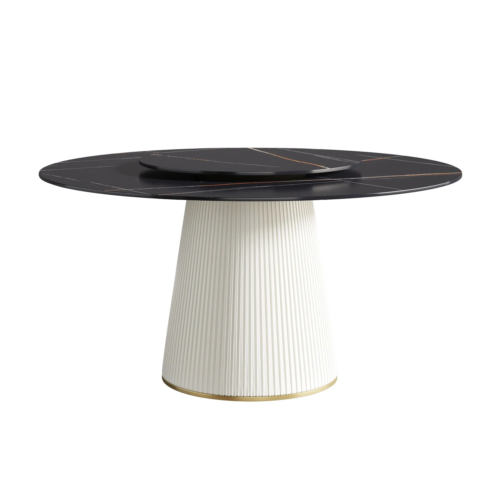 Couch.com Modern Artificial Stone Round Plywood Base Dining Table, Can Accommodate 8 People Artificial Stone Turntable (Not Including Chairs) Black / Beige, Durable Design, Easy to Clean by Couch.com
