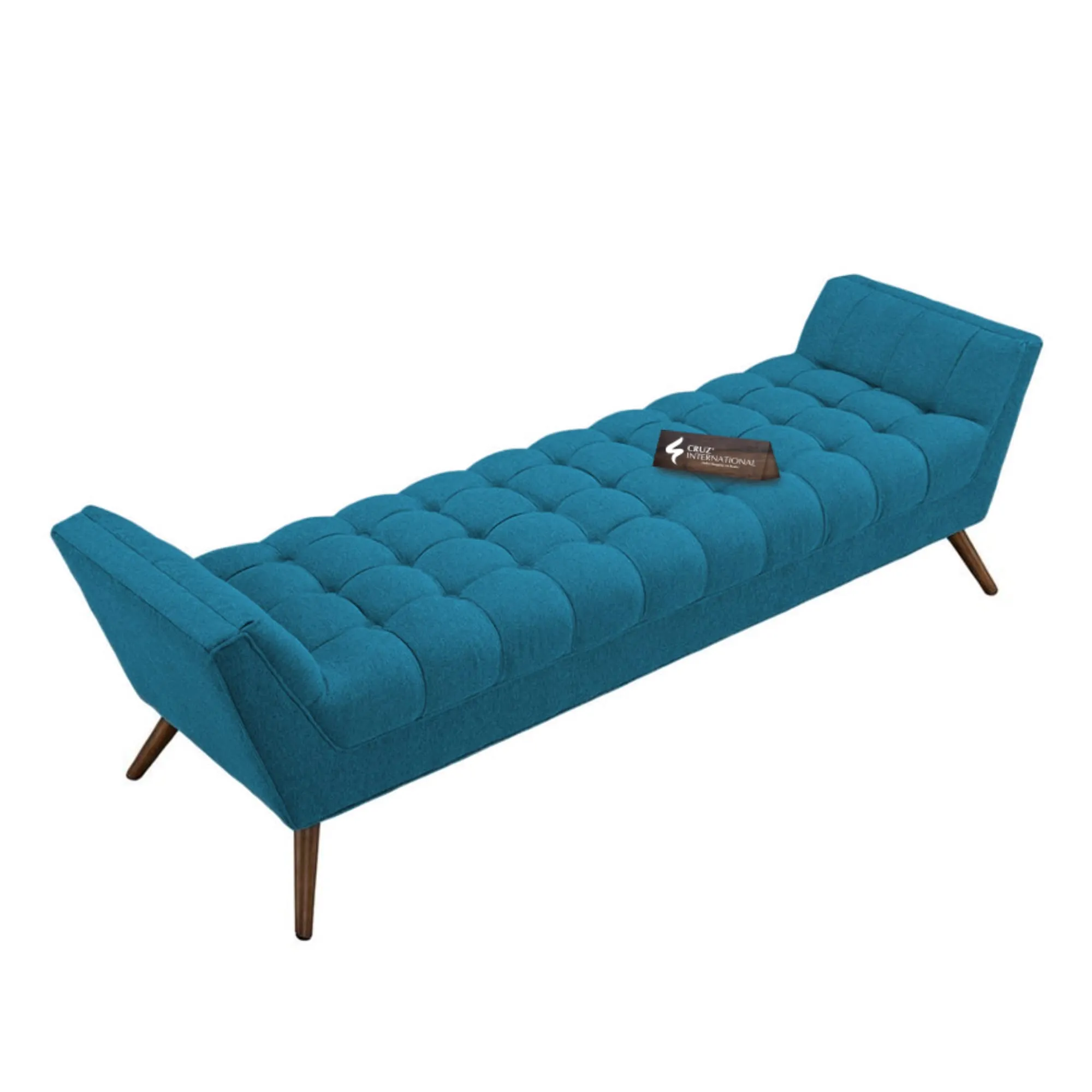 CRUZ INTERNATIONAL - online shopping-be ready ! Dark Sky Blue Velvet 3-Seater Settee for Living Room Decor with Solid Wood Frame