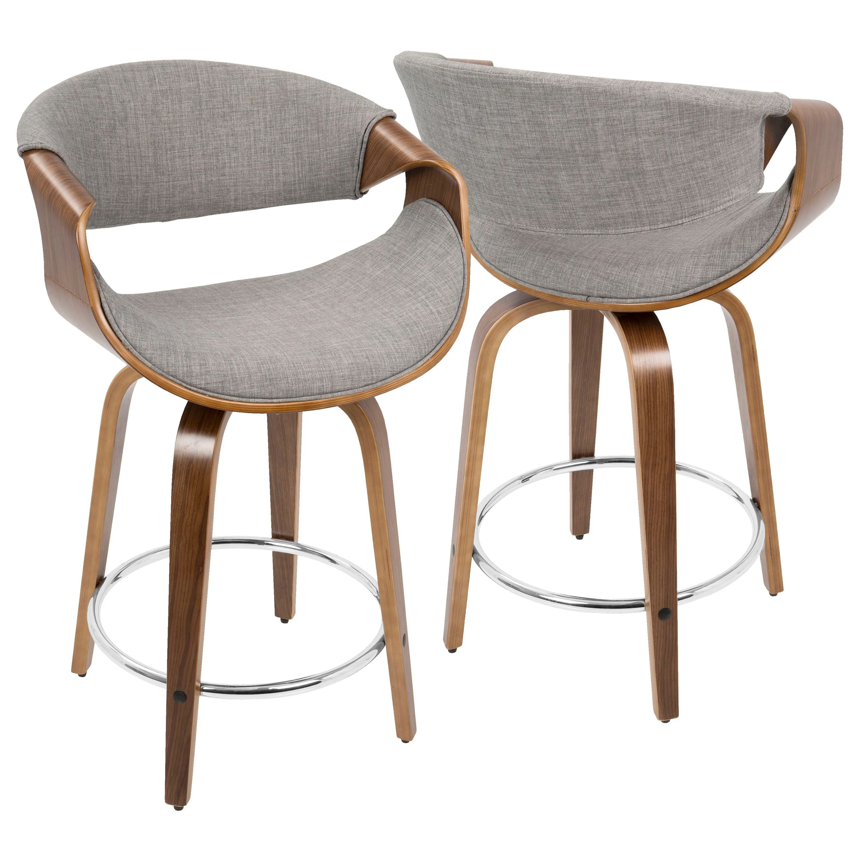 Curvini - Mid-Century Modern Fixed Height Counter Stool With Swivel (Set of 2) - Gray by Couch.com