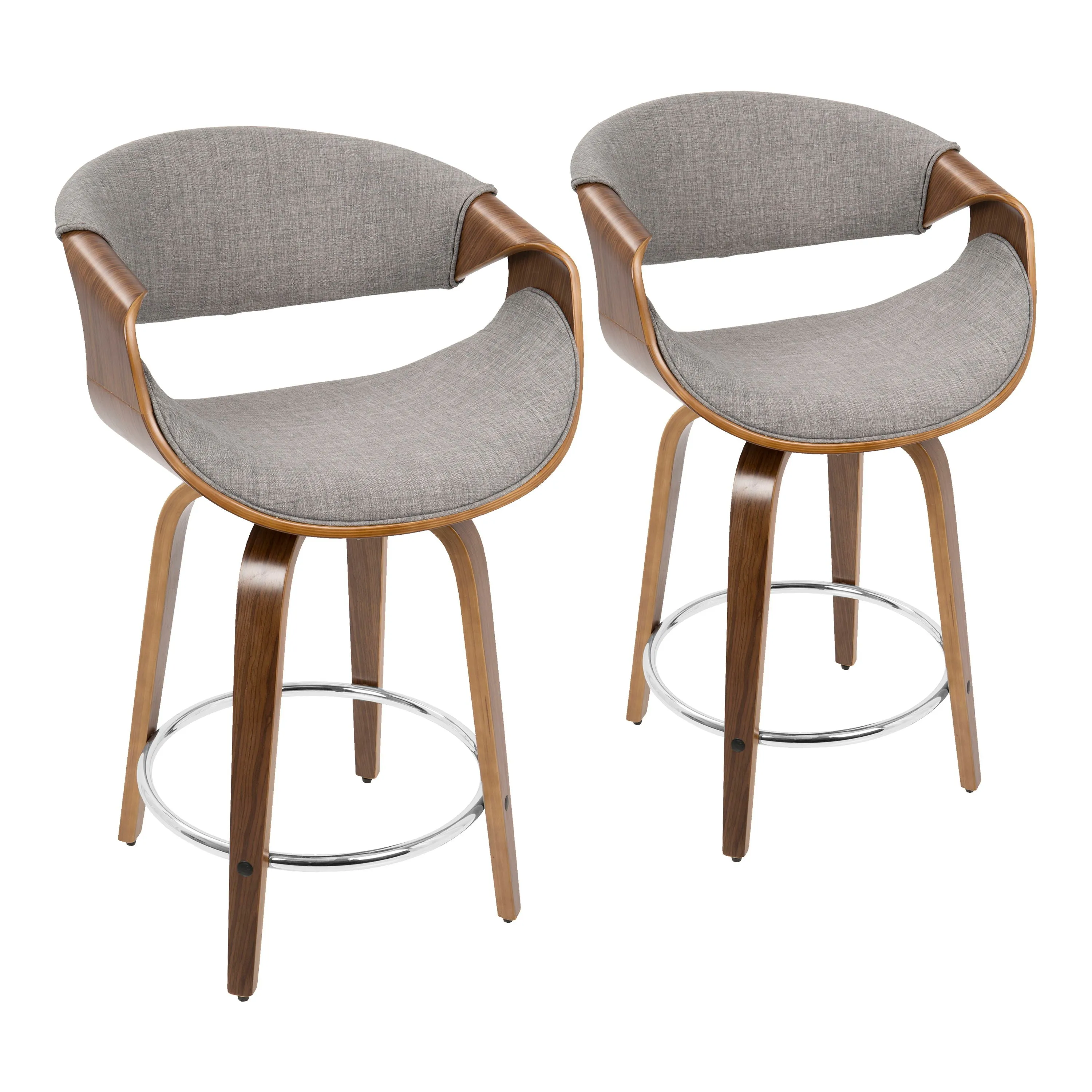 Curvini - Mid-Century Modern Fixed Height Counter Stool With Swivel (Set of 2) - Gray by Couch.com