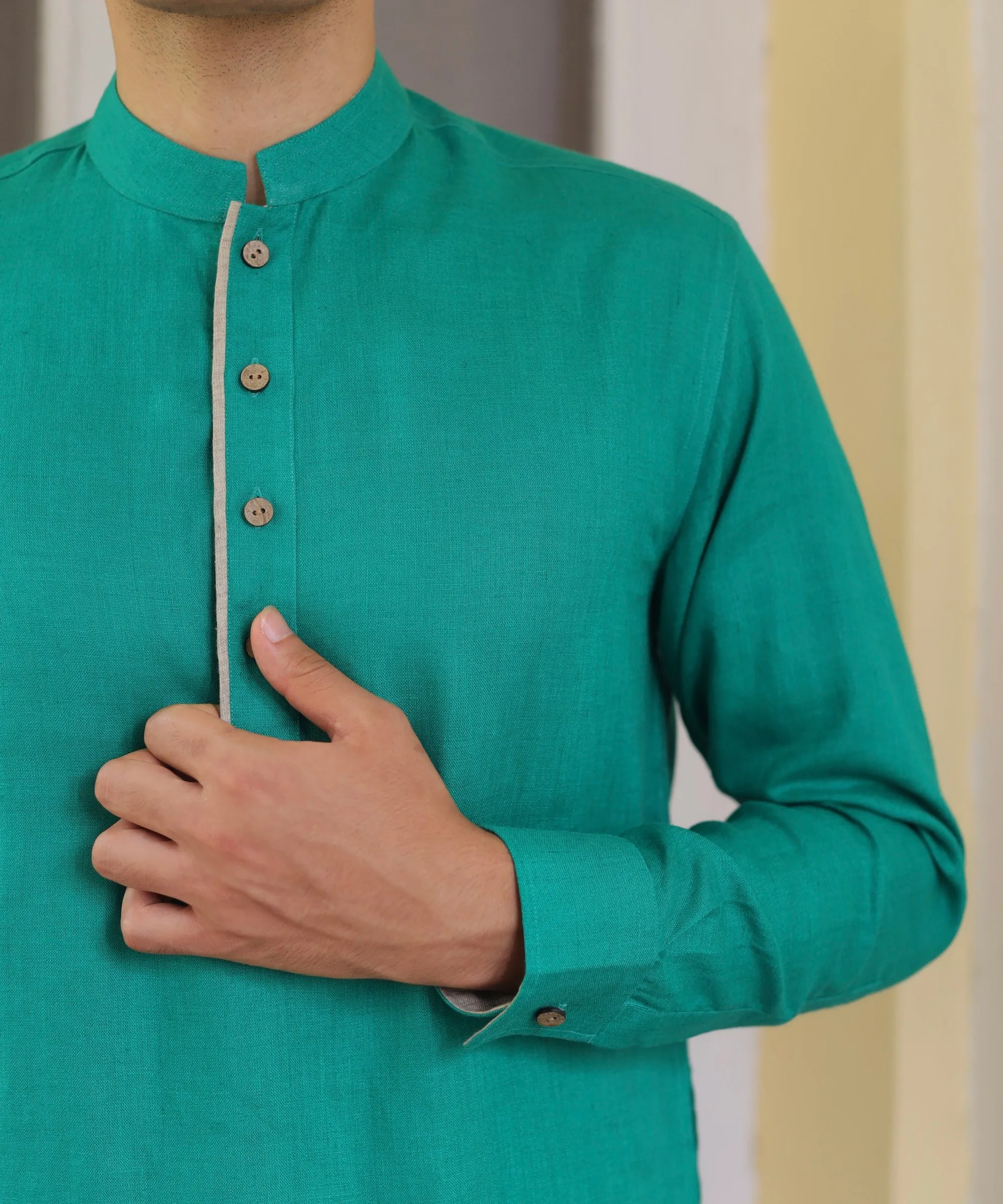 Emerald Hue Linen Kurta Pyjama Set