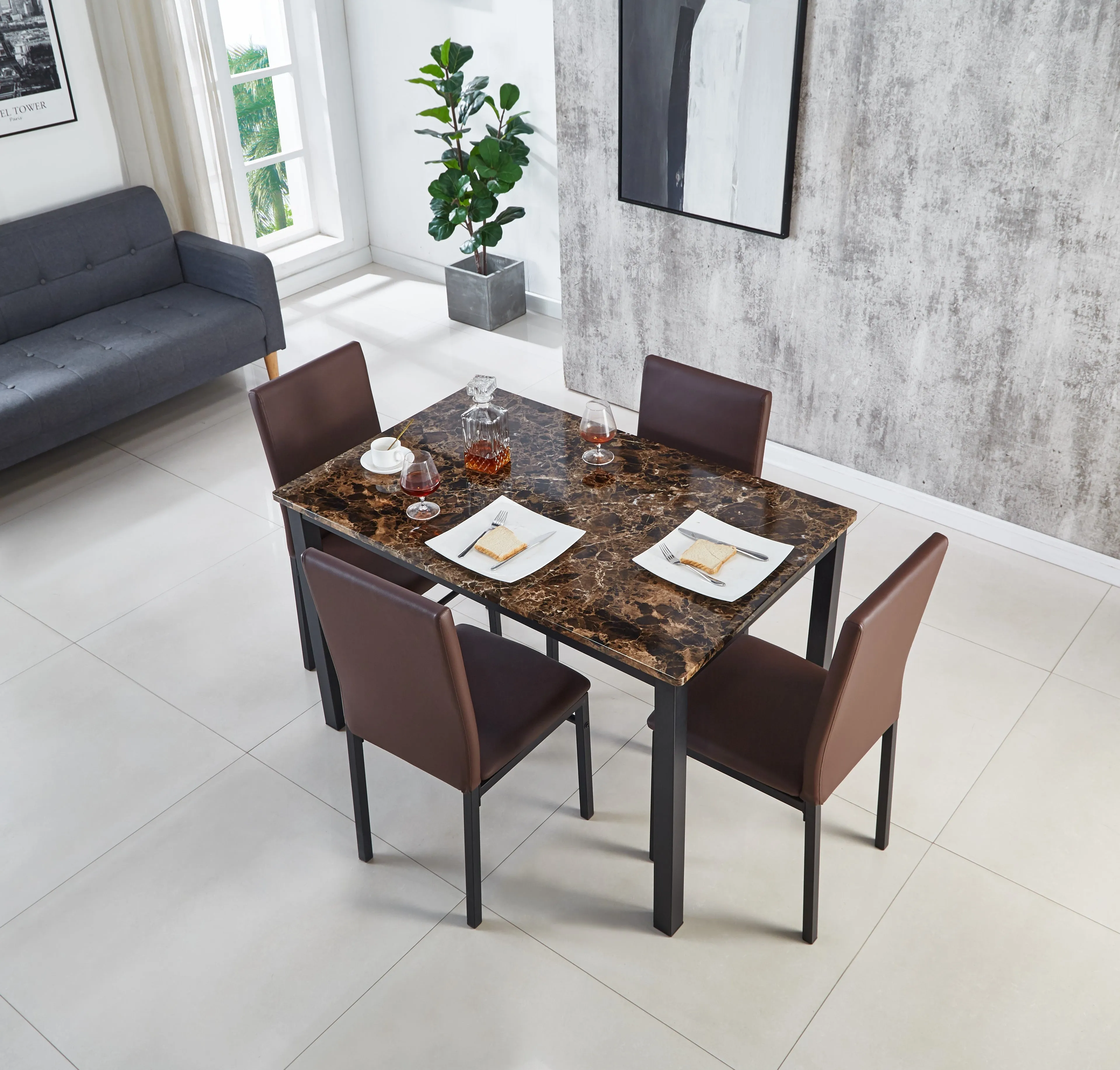 Emillia Marble Effect Dining Table and Chairs, Table with 4 Chairs or 6 Chairs