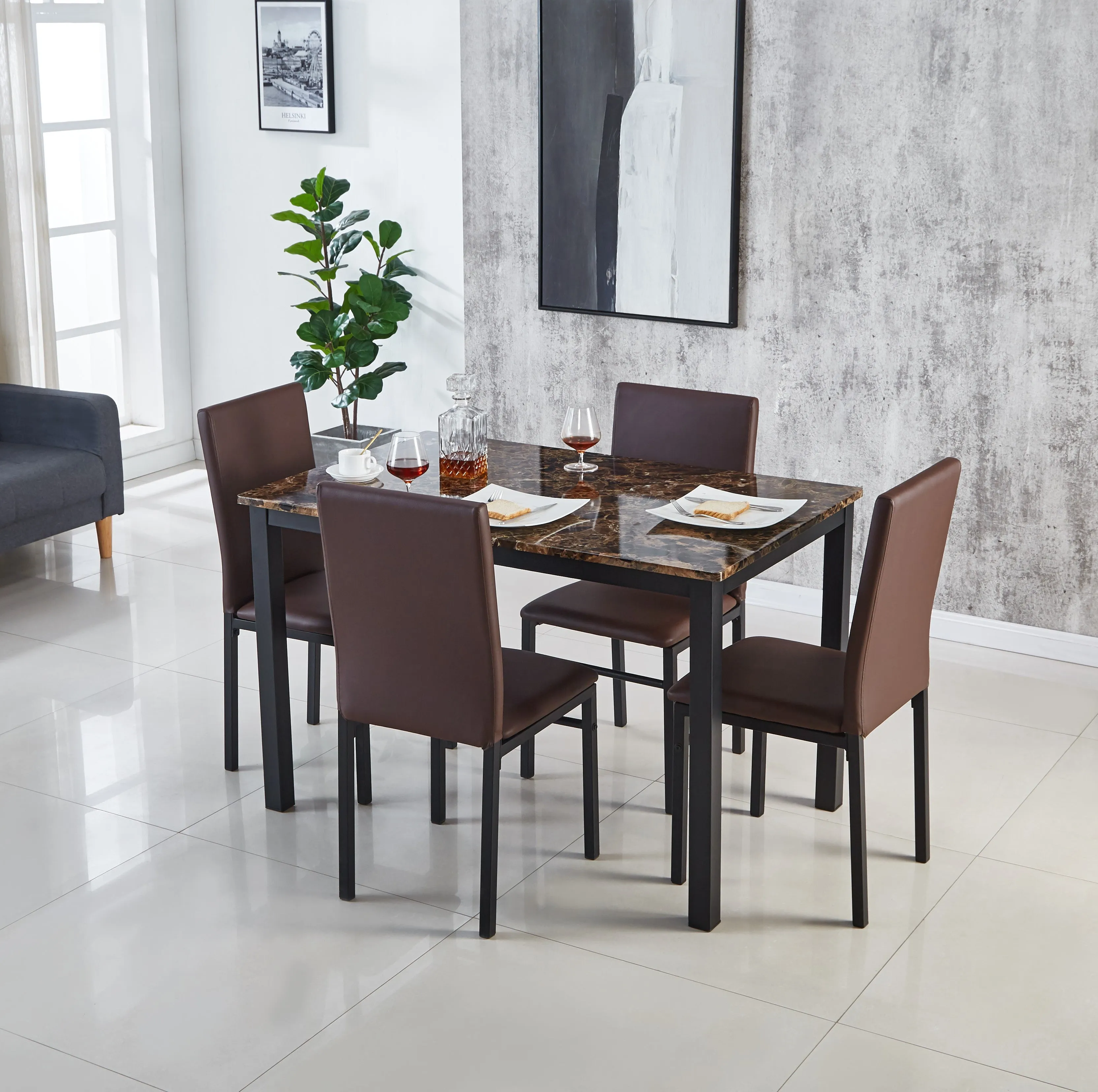 Emillia Marble Effect Dining Table and Chairs, Table with 4 Chairs or 6 Chairs