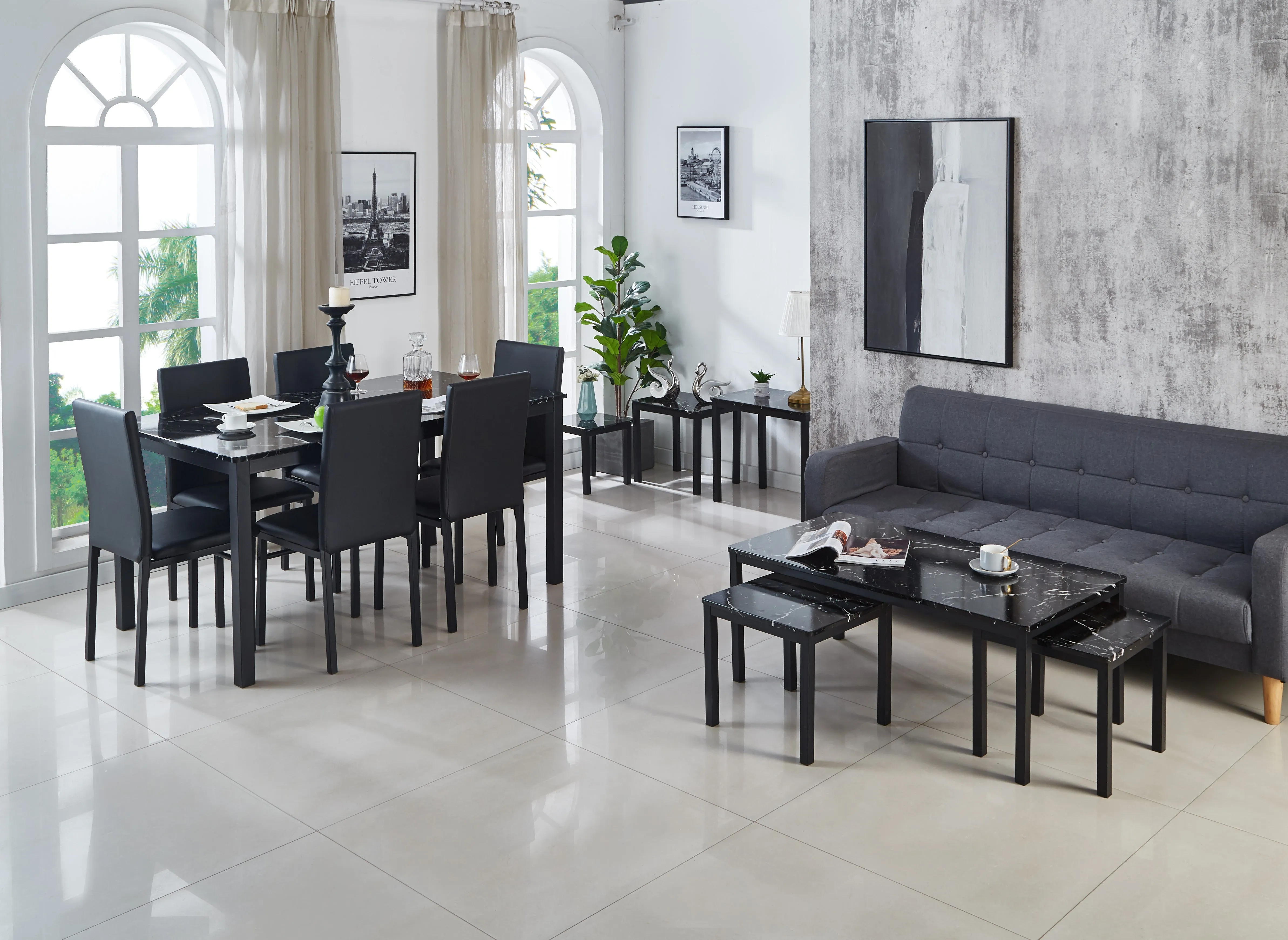 Emillia Marble Effect Dining Table and Chairs, Table with 4 Chairs or 6 Chairs