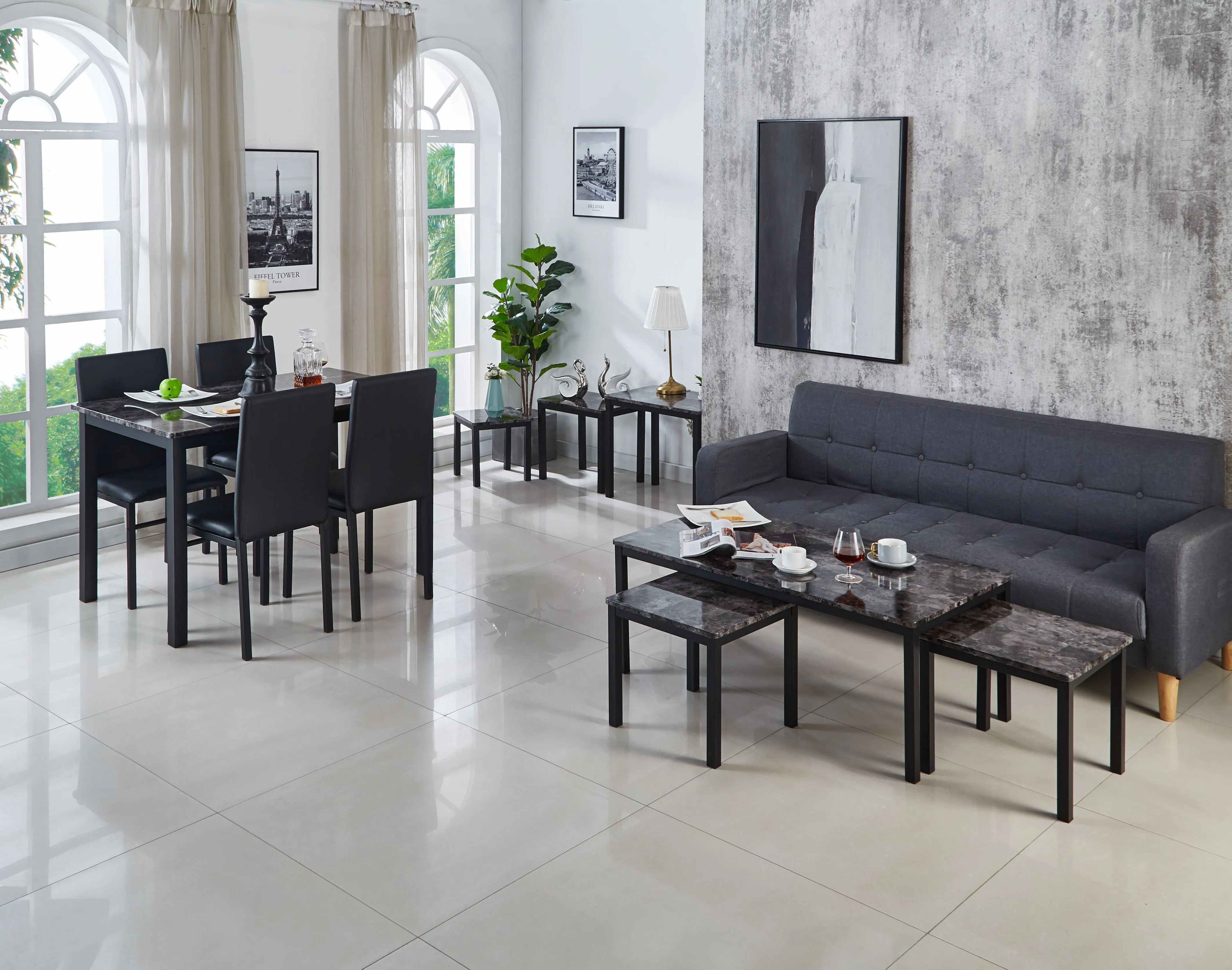 Emillia Marble Effect Dining Table and Chairs, Table with 4 Chairs or 6 Chairs
