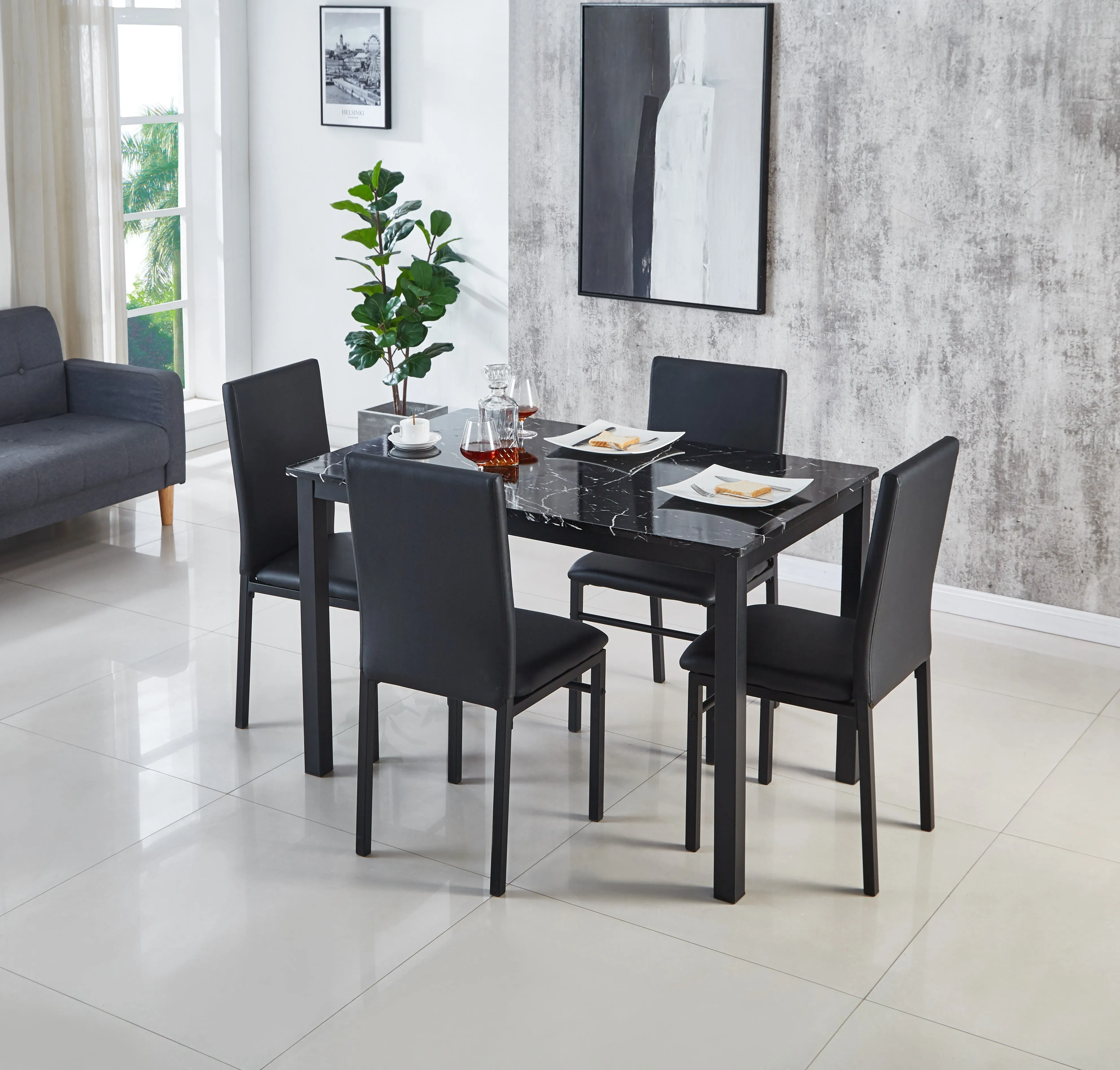 Emillia Marble Effect Dining Table and Chairs, Table with 4 Chairs or 6 Chairs