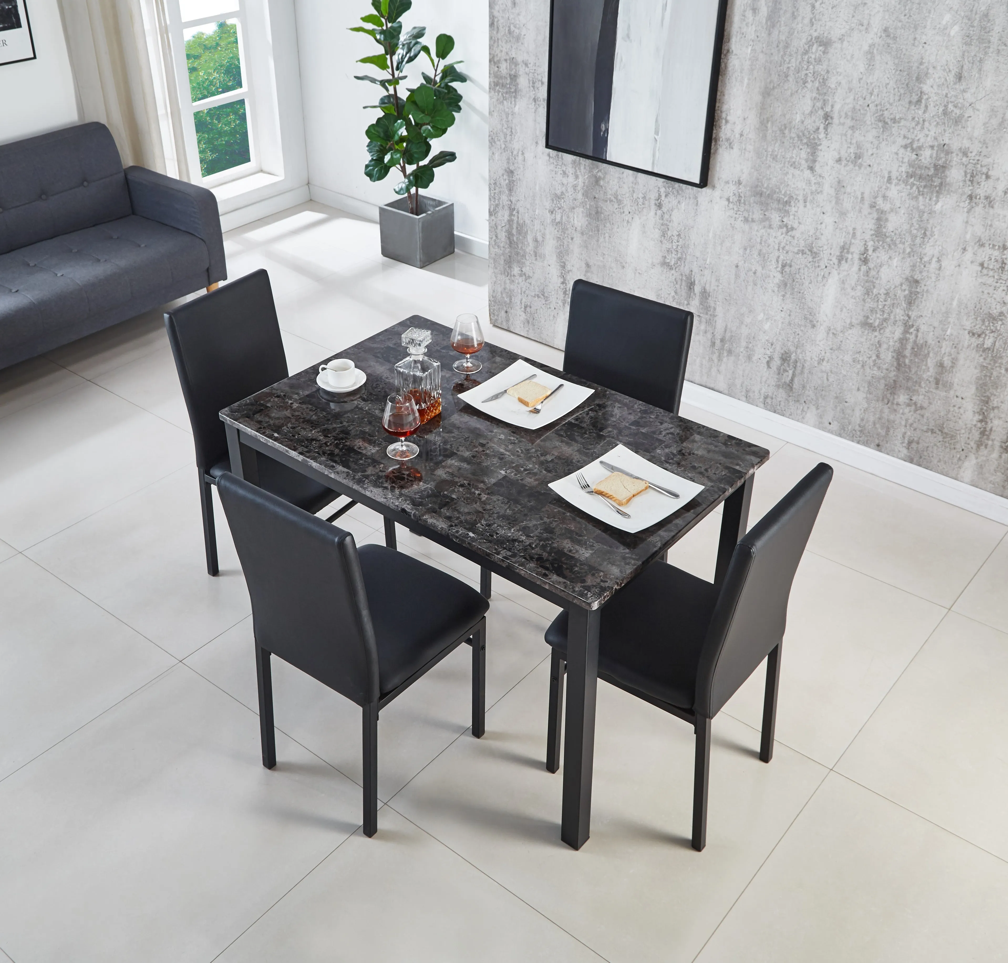 Emillia Marble Effect Dining Table and Chairs, Table with 4 Chairs or 6 Chairs