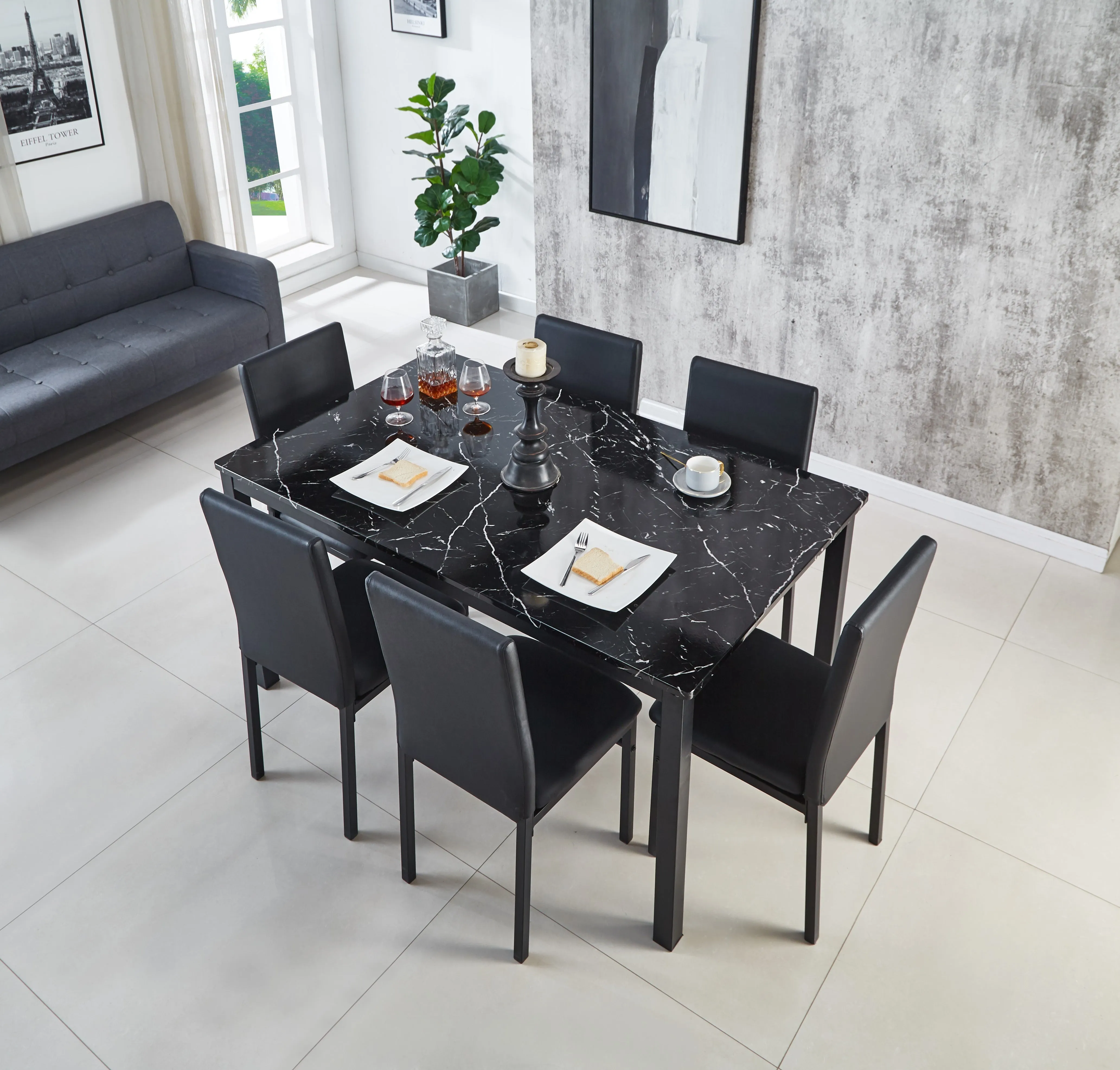 Emillia Marble Effect Dining Table and Chairs, Table with 4 Chairs or 6 Chairs