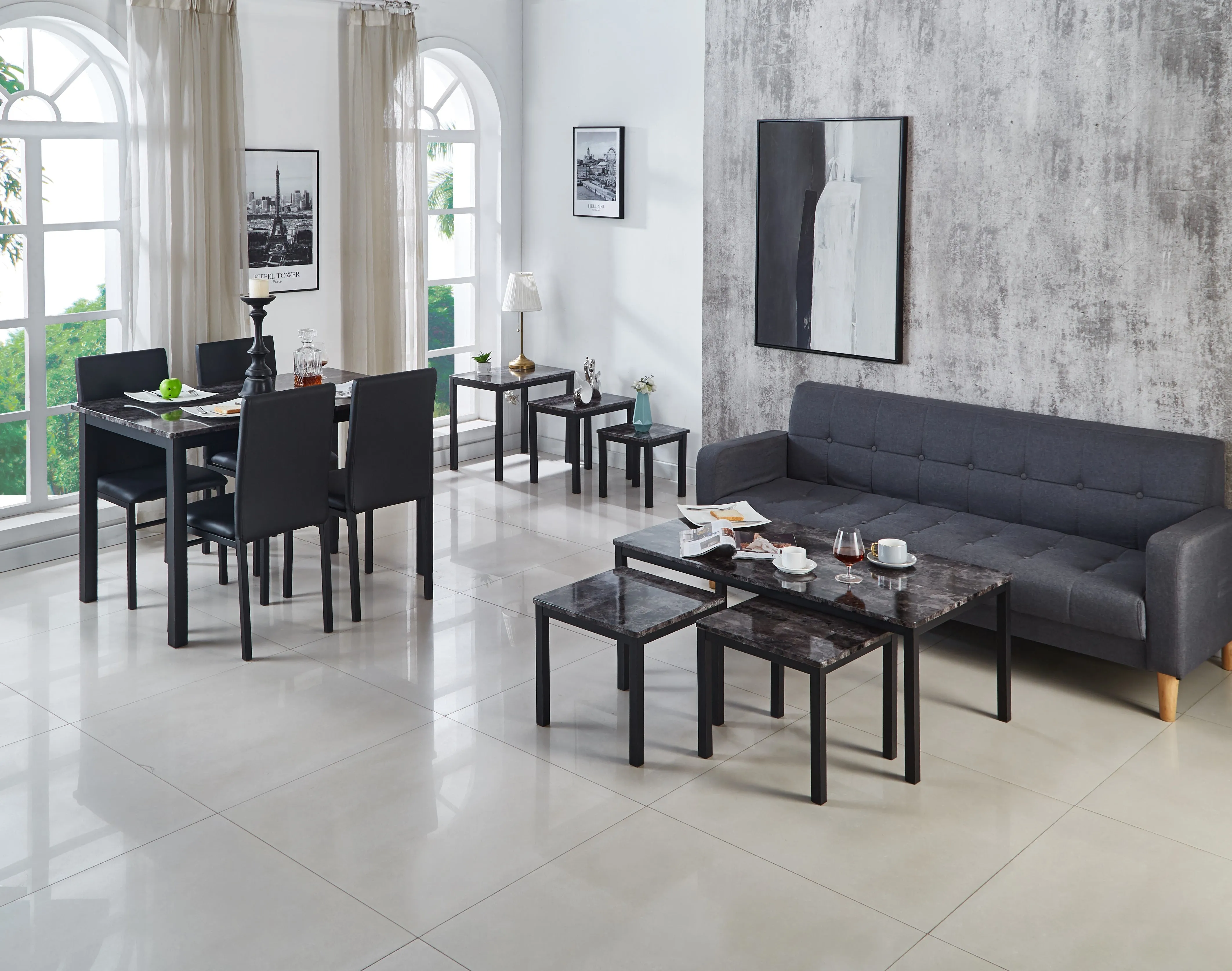 Emillia Marble Effect Dining Table and Chairs, Table with 4 Chairs or 6 Chairs