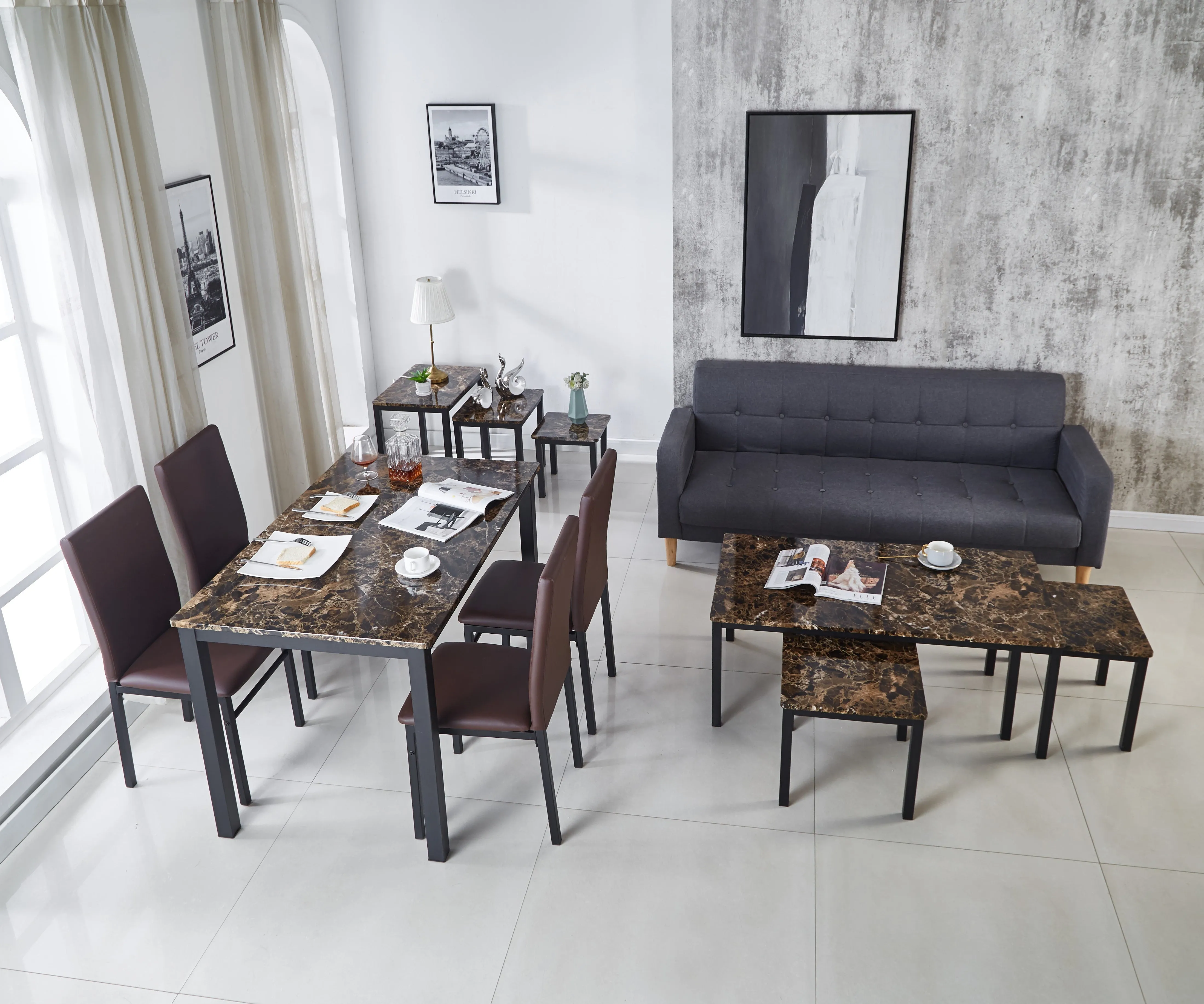 Emillia Marble Effect Dining Table and Chairs, Table with 4 Chairs or 6 Chairs