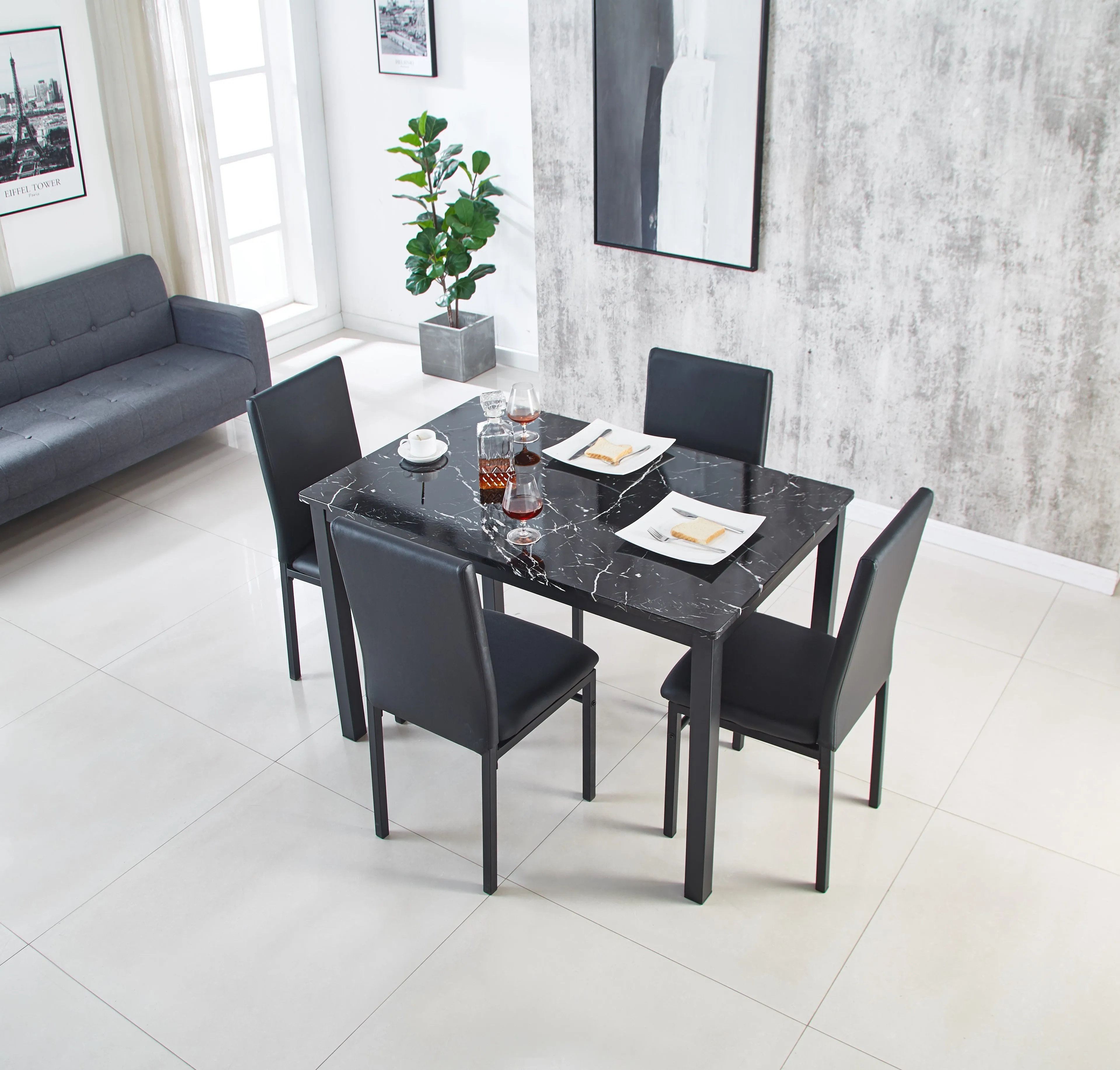 Emillia Marble Effect Dining Table and Chairs, Table with 4 Chairs or 6 Chairs