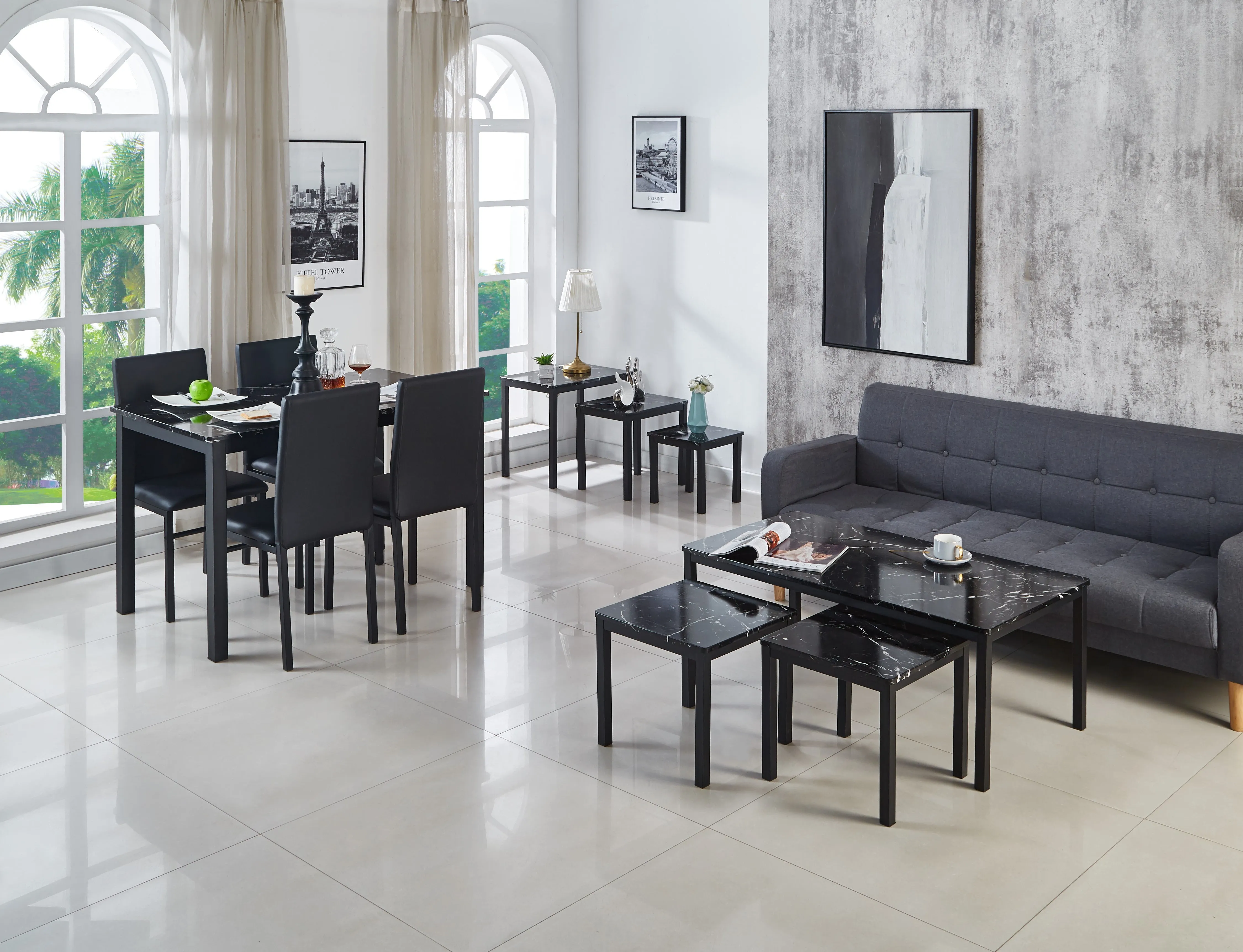 Emillia Marble Effect Dining Table and Chairs, Table with 4 Chairs or 6 Chairs