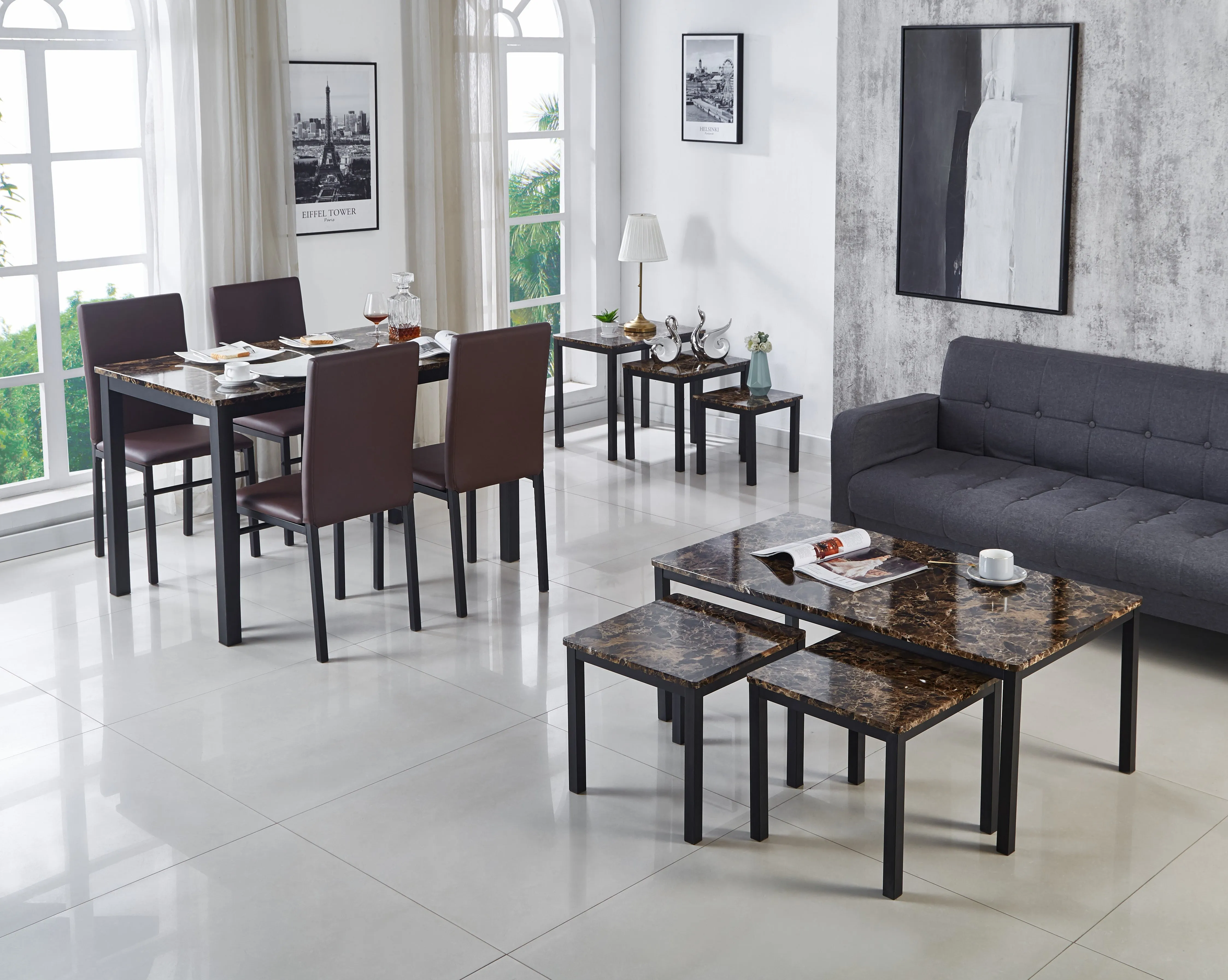 Emillia Marble Effect Dining Table and Chairs, Table with 4 Chairs or 6 Chairs