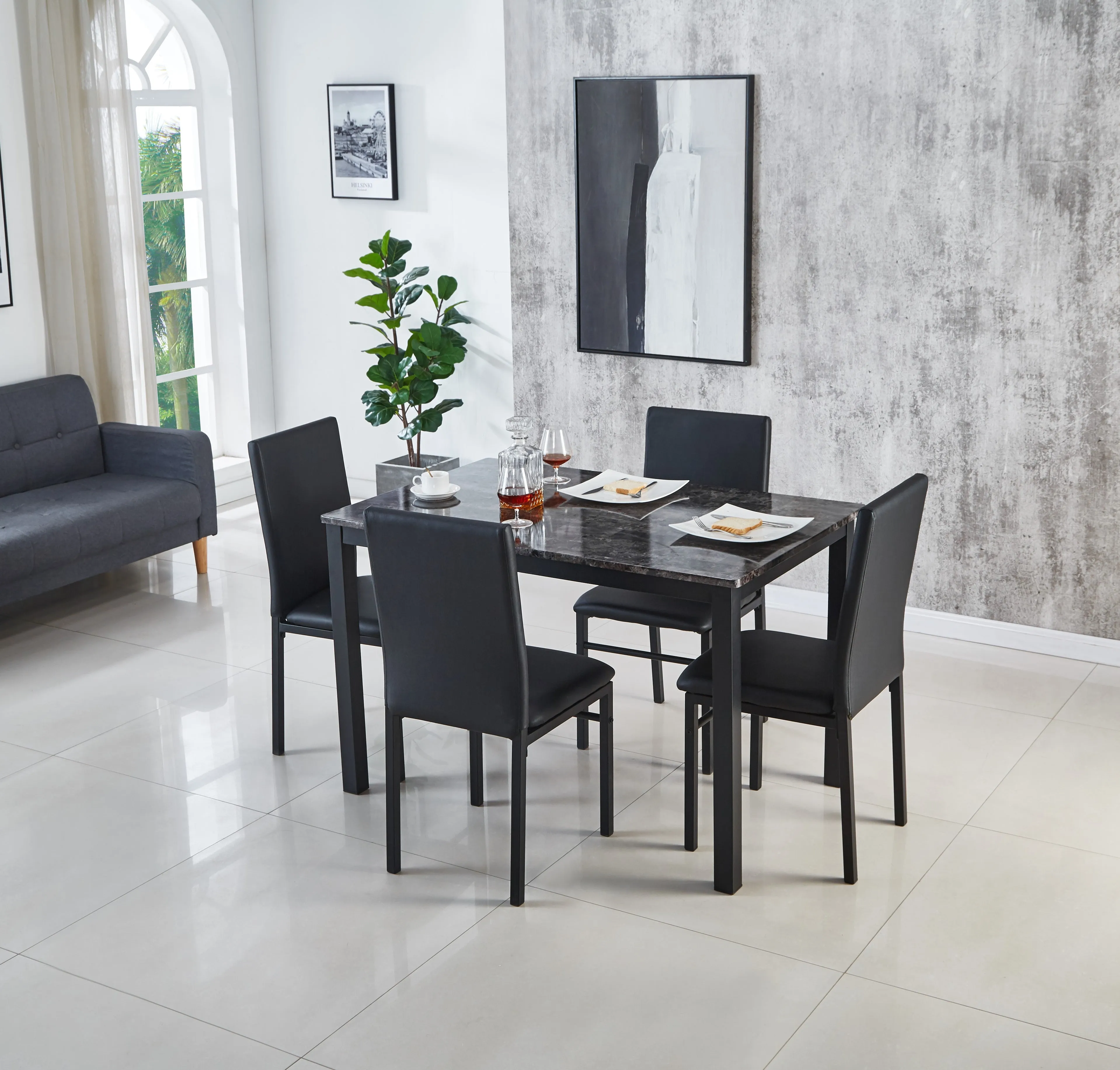 Emillia Marble Effect Dining Table and Chairs, Table with 4 Chairs or 6 Chairs