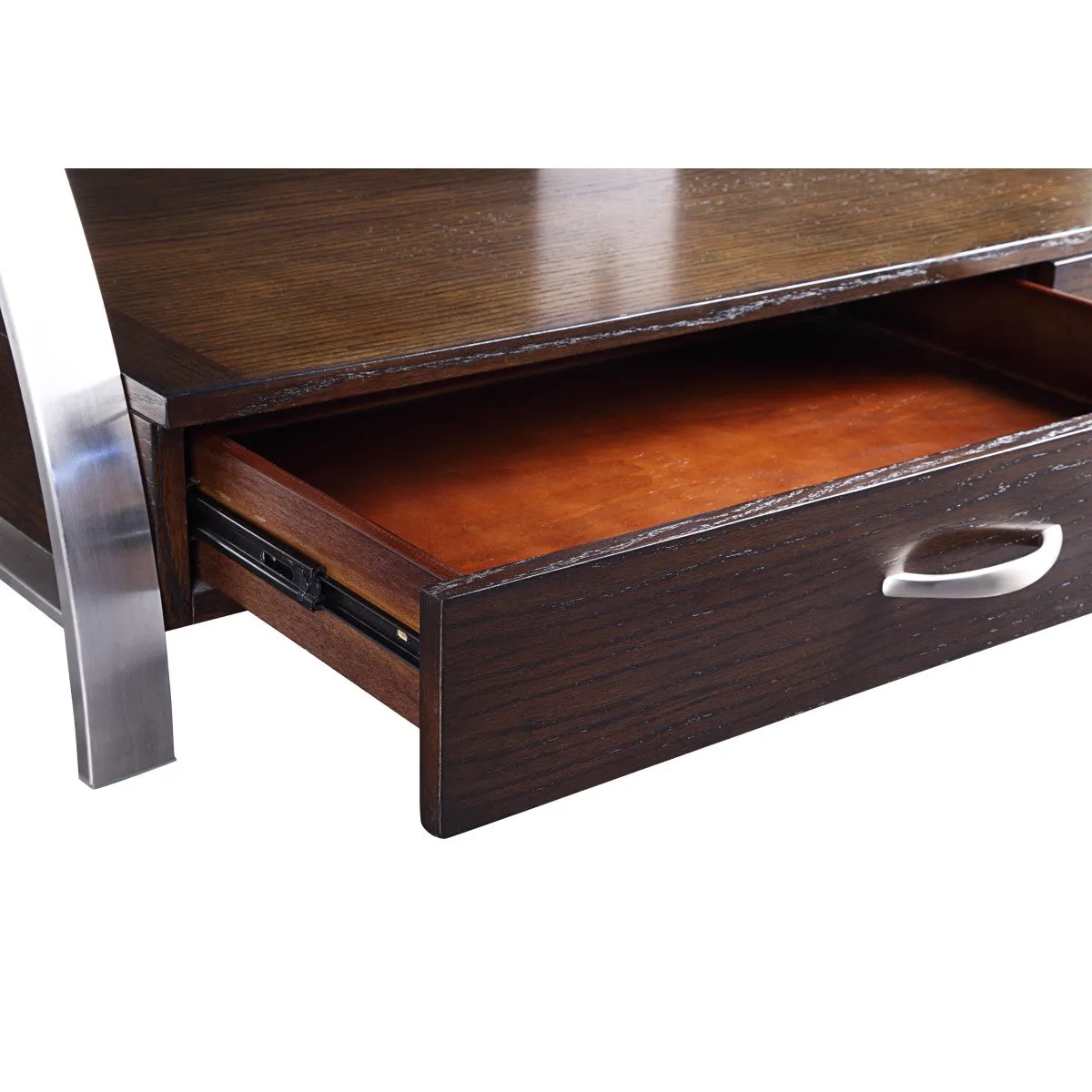 Espresso & Stainless Glass Top TV Stand with Storage & Wire Management