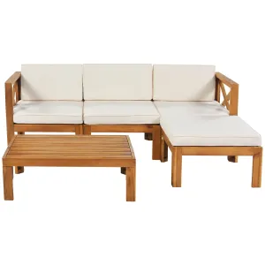 Fablise 5-Piece Patio Sectional Sofa Seating Group Set with Cushions in Natural Linen