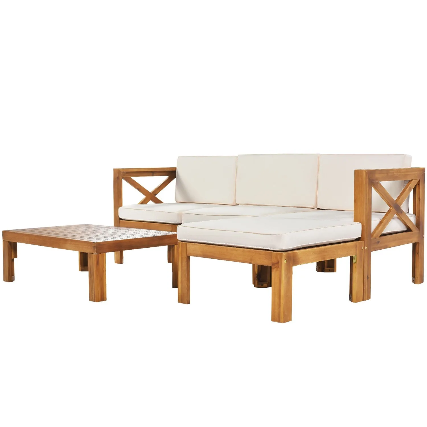 Fablise 5-Piece Patio Sectional Sofa Seating Group Set with Cushions in Natural Linen