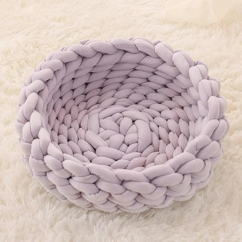 Fluffy Knitted Round Cat Bed
