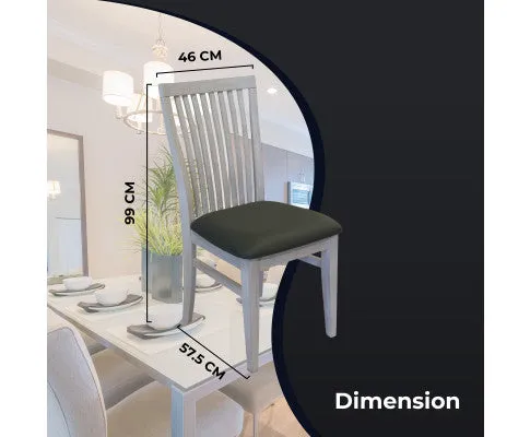 Foxglove 7pc Dining Set 190cm Table 6 PU Seat Chair Solid Mt Ash Wood - White