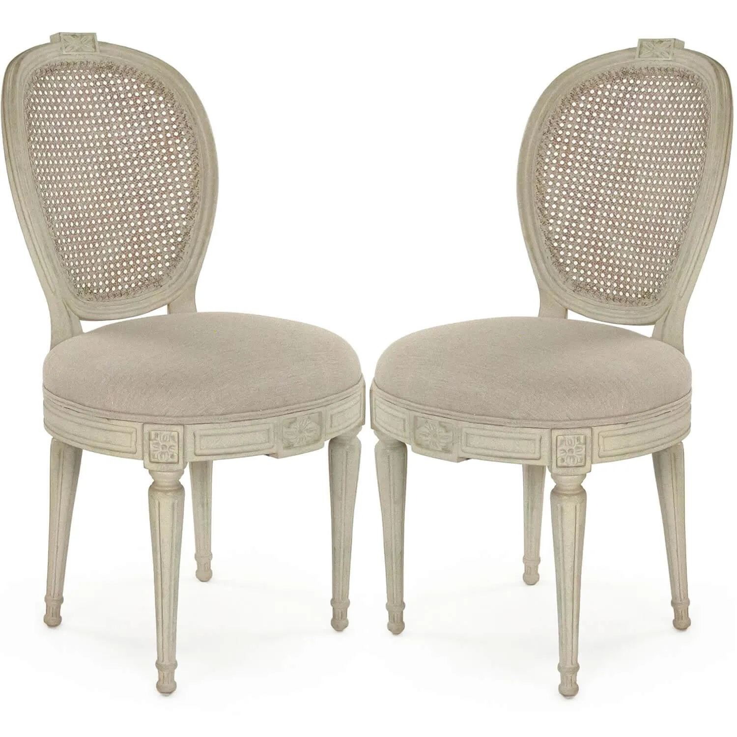 French Amelie Cane Back Medallion Side Chairs - Set