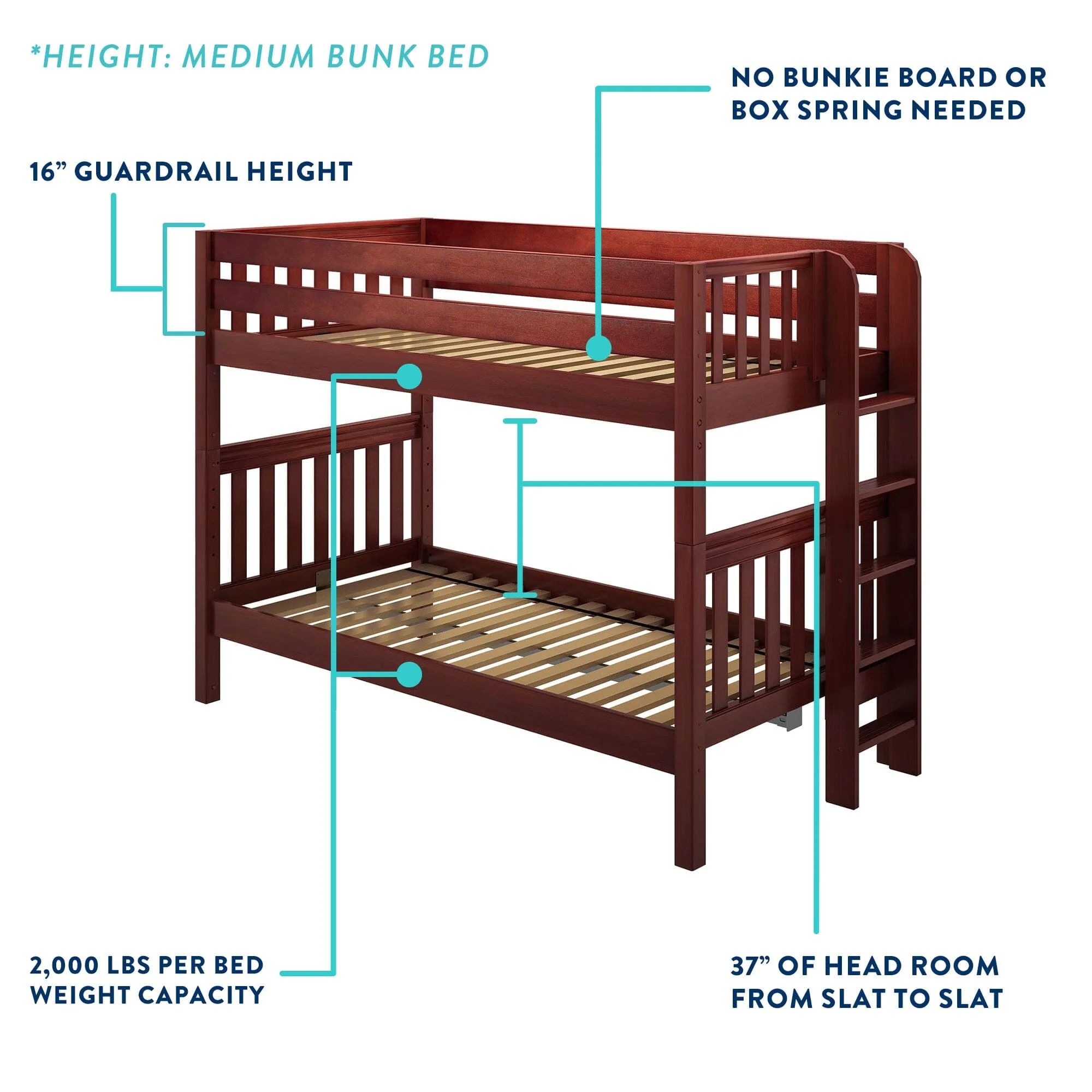 Full XL Medium Bunk Bed with Stairs