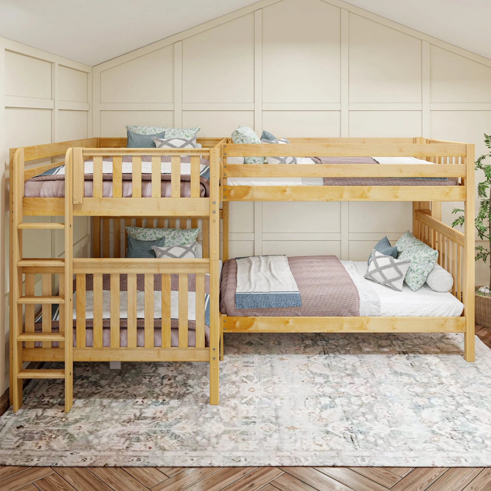Full XL   Twin XL High Corner Bunk with Ladders on Ends