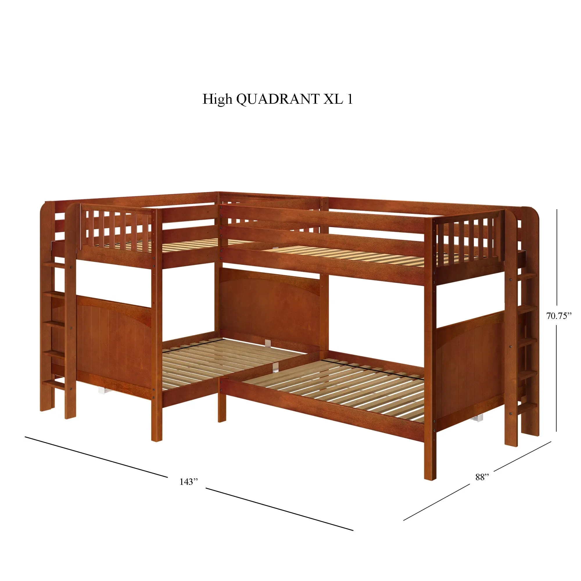 Full XL   Twin XL High Corner Bunk with Ladders on Ends