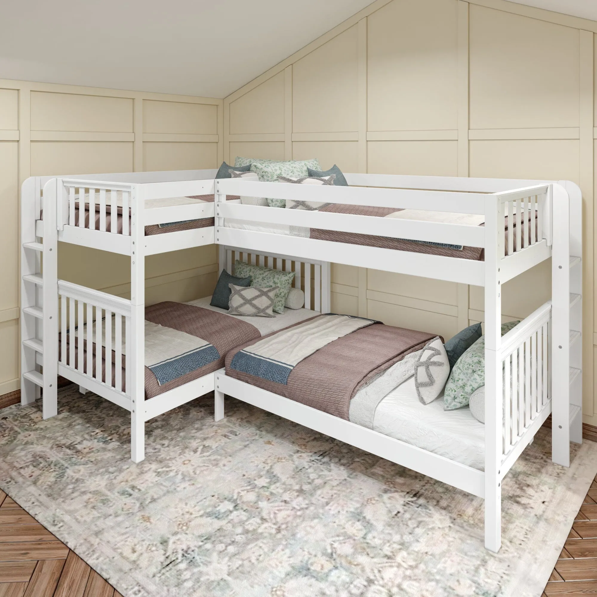 Full XL   Twin XL High Corner Bunk with Ladders on Ends