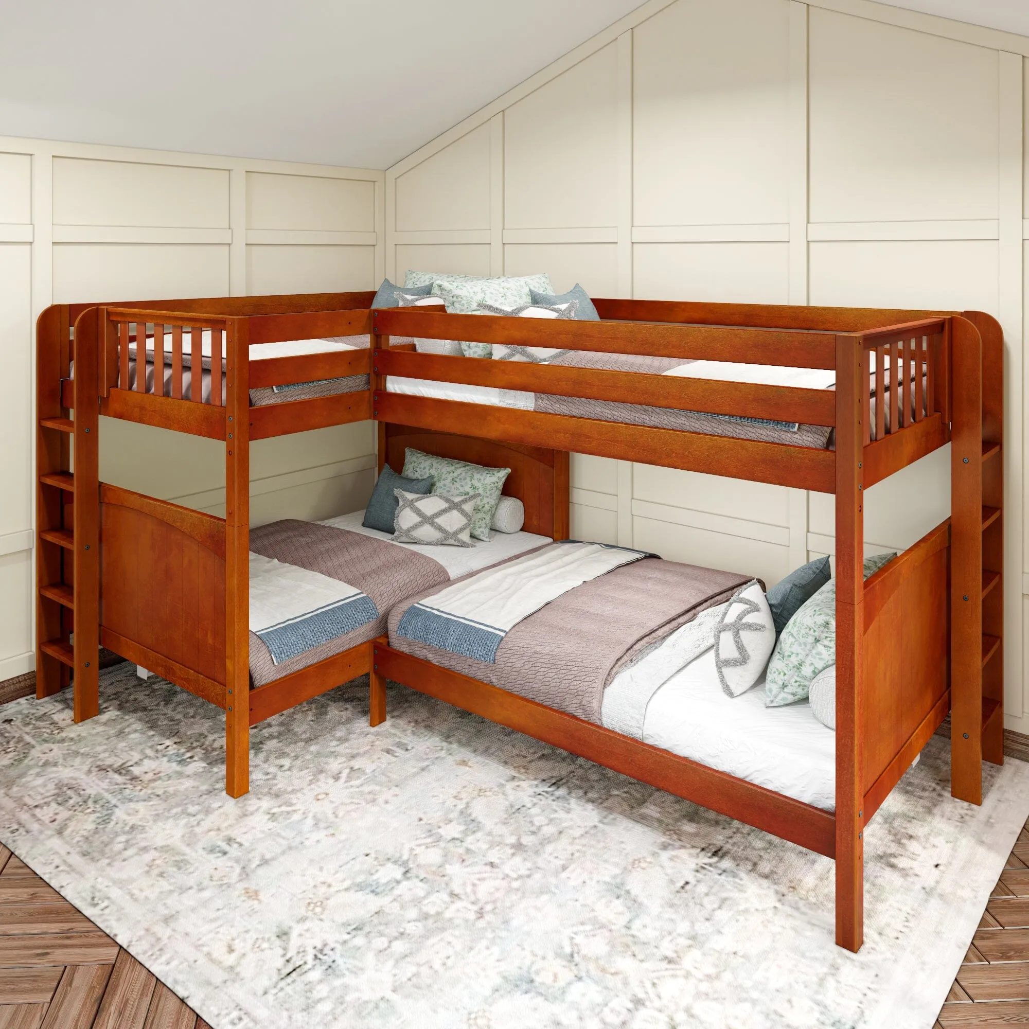Full XL   Twin XL High Corner Bunk with Ladders on Ends