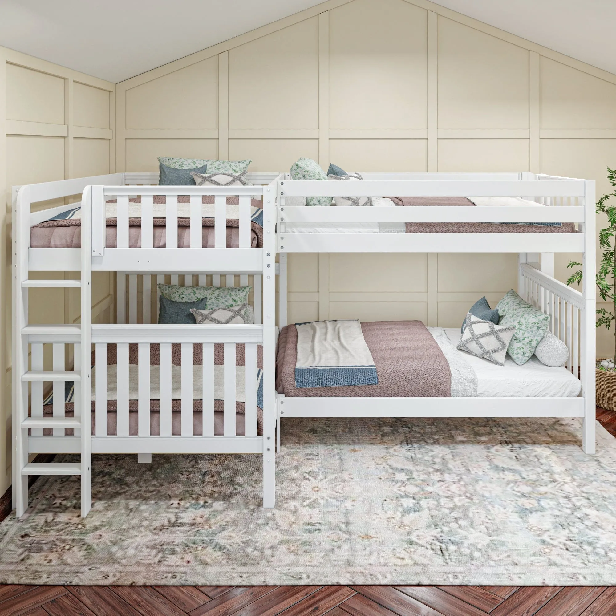 Full XL   Twin XL High Corner Bunk with Ladders on Ends