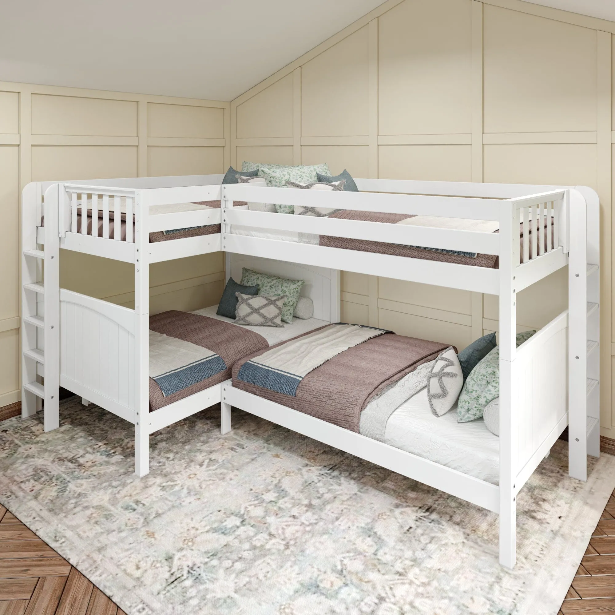 Full XL   Twin XL High Corner Bunk with Ladders on Ends