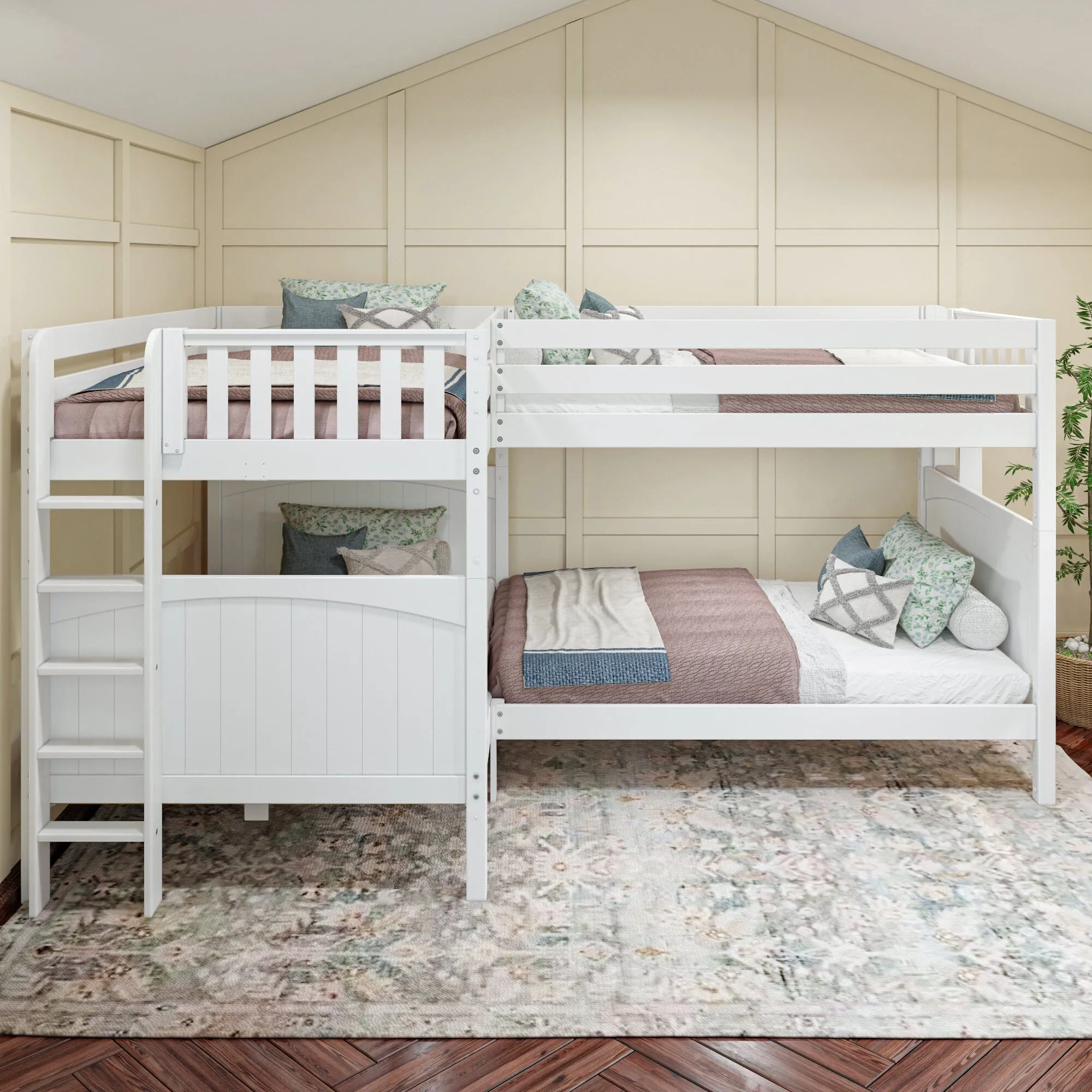 Full XL   Twin XL High Corner Bunk with Ladders on Ends
