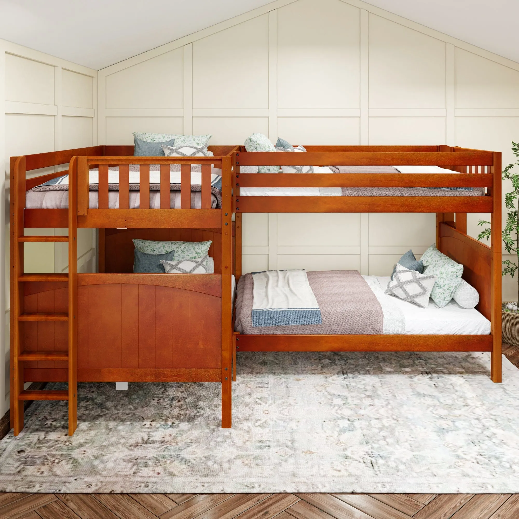 Full XL   Twin XL High Corner Bunk with Ladders on Ends