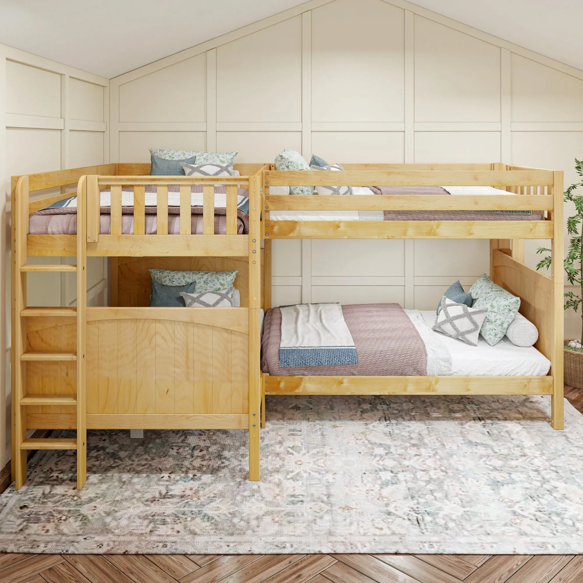 Full XL   Twin XL High Corner Bunk with Ladders on Ends
