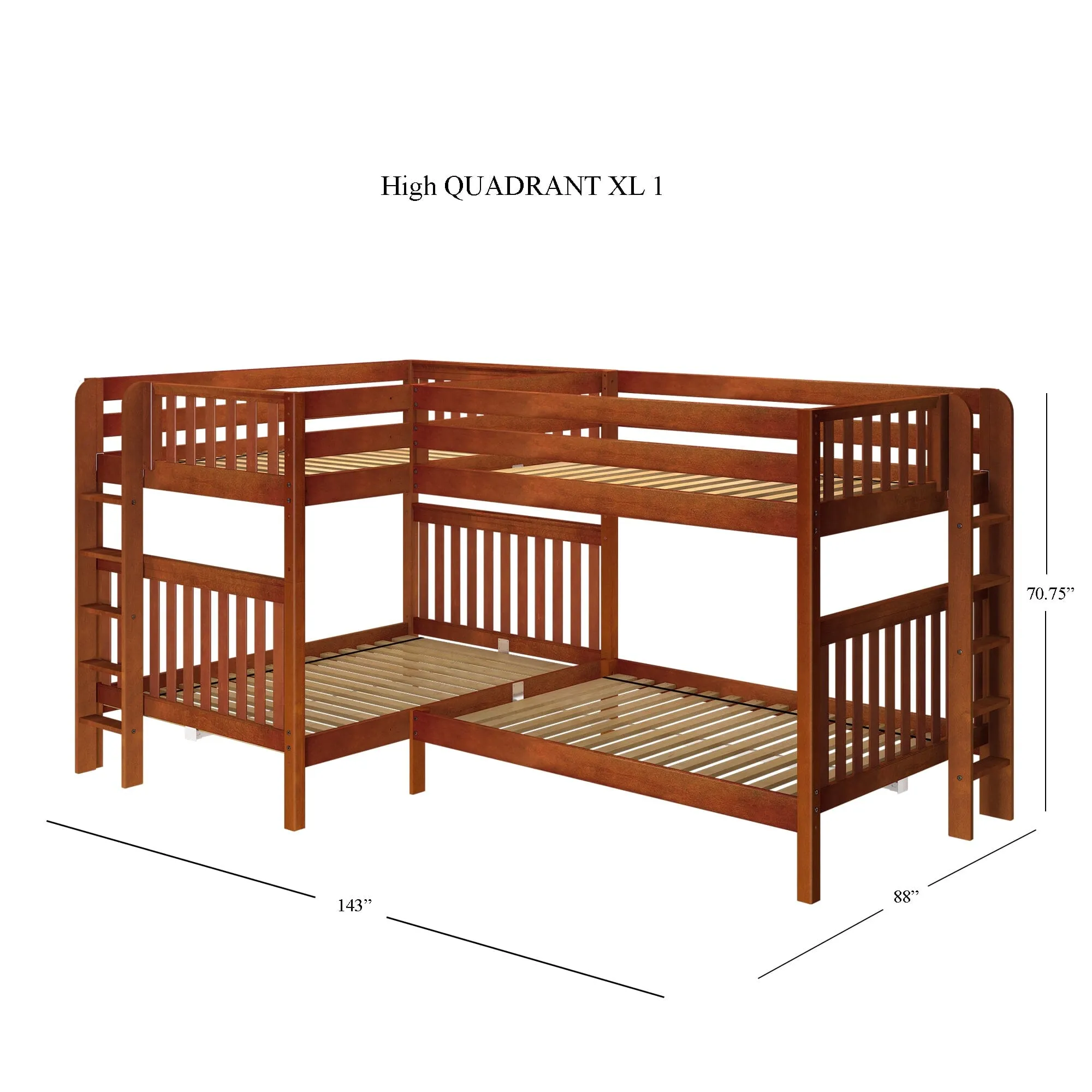 Full XL   Twin XL High Corner Bunk with Ladders on Ends