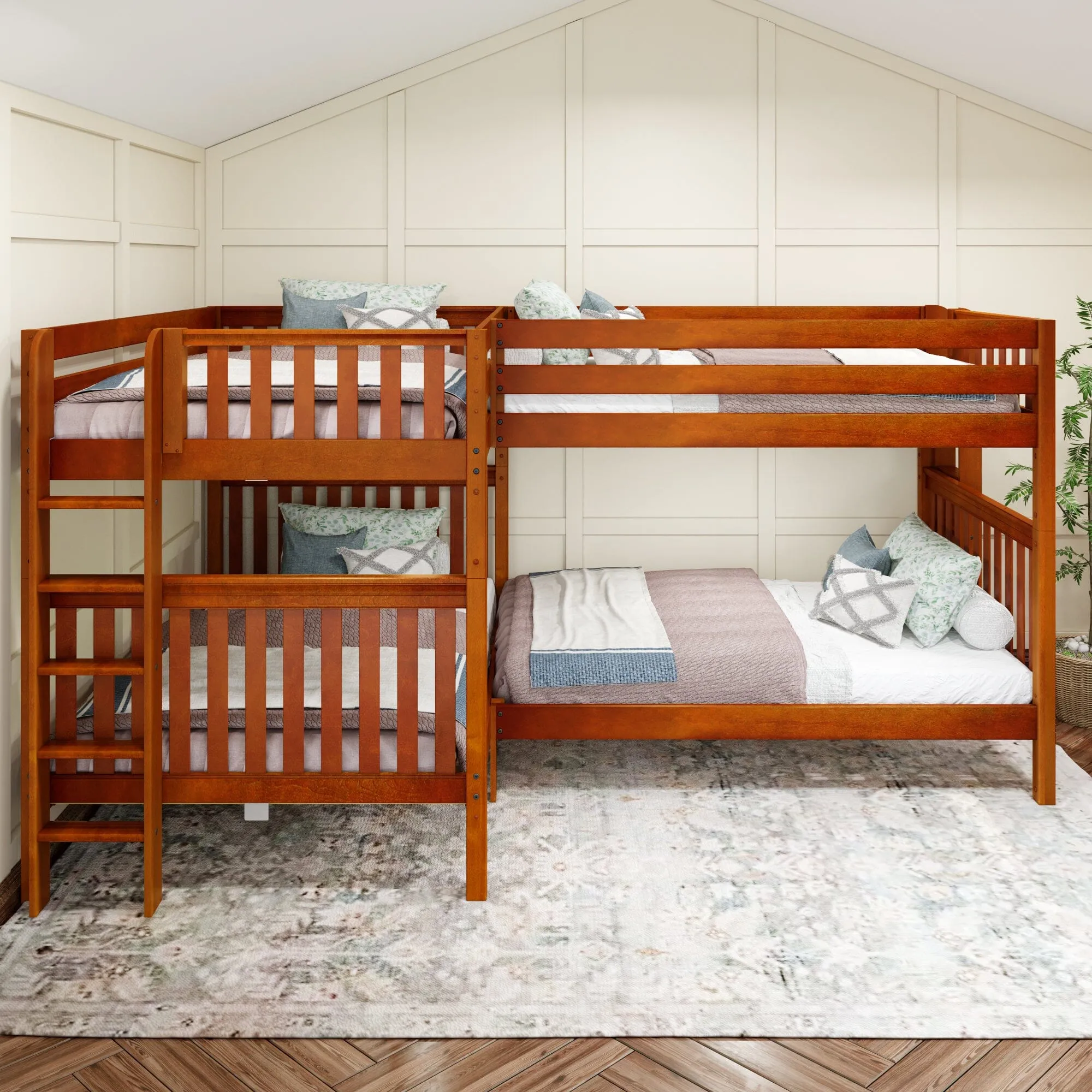 Full XL   Twin XL High Corner Bunk with Ladders on Ends
