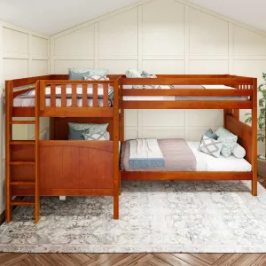 Full XL   Twin XL High Corner Bunk with Ladders on Ends