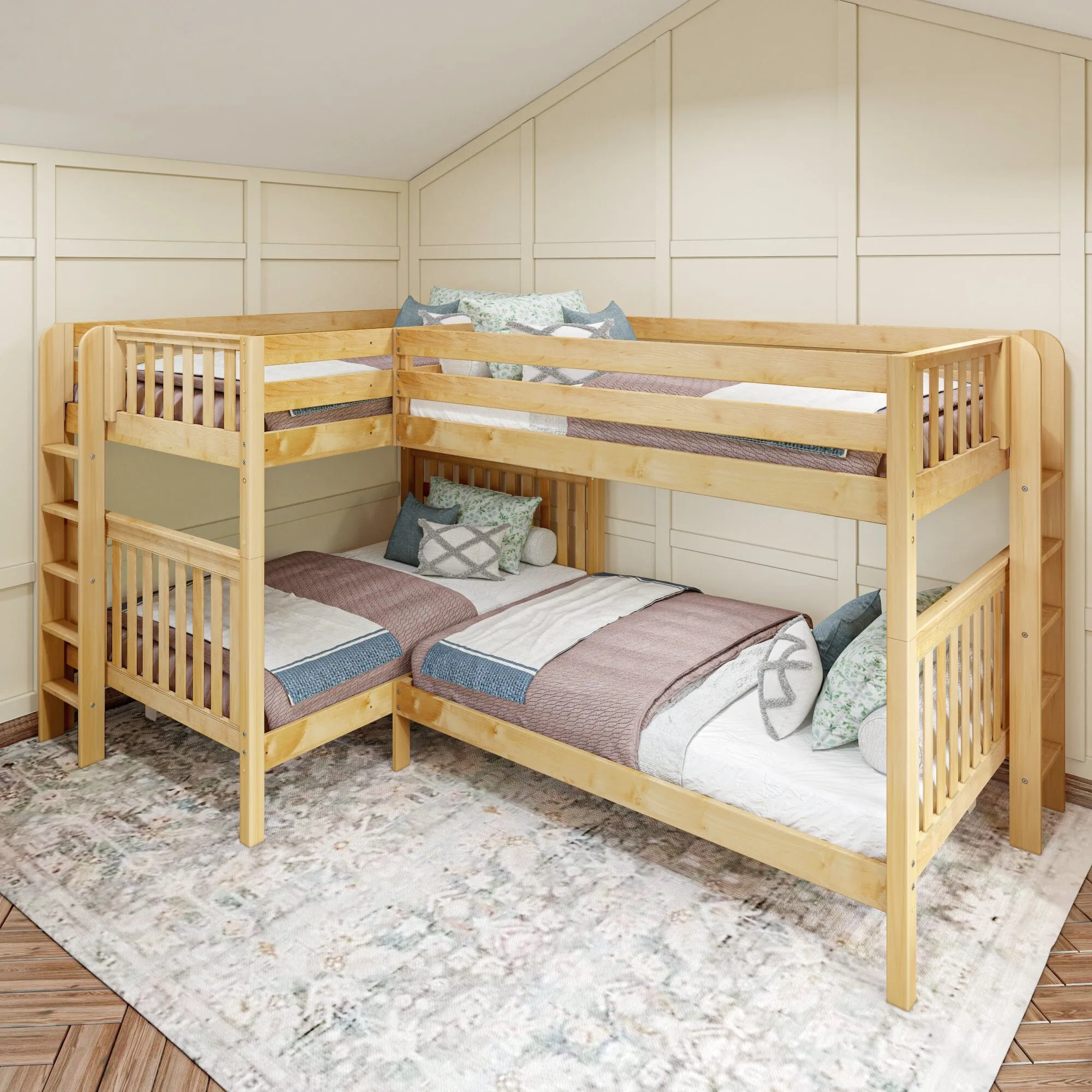 Full XL   Twin XL High Corner Bunk with Ladders on Ends