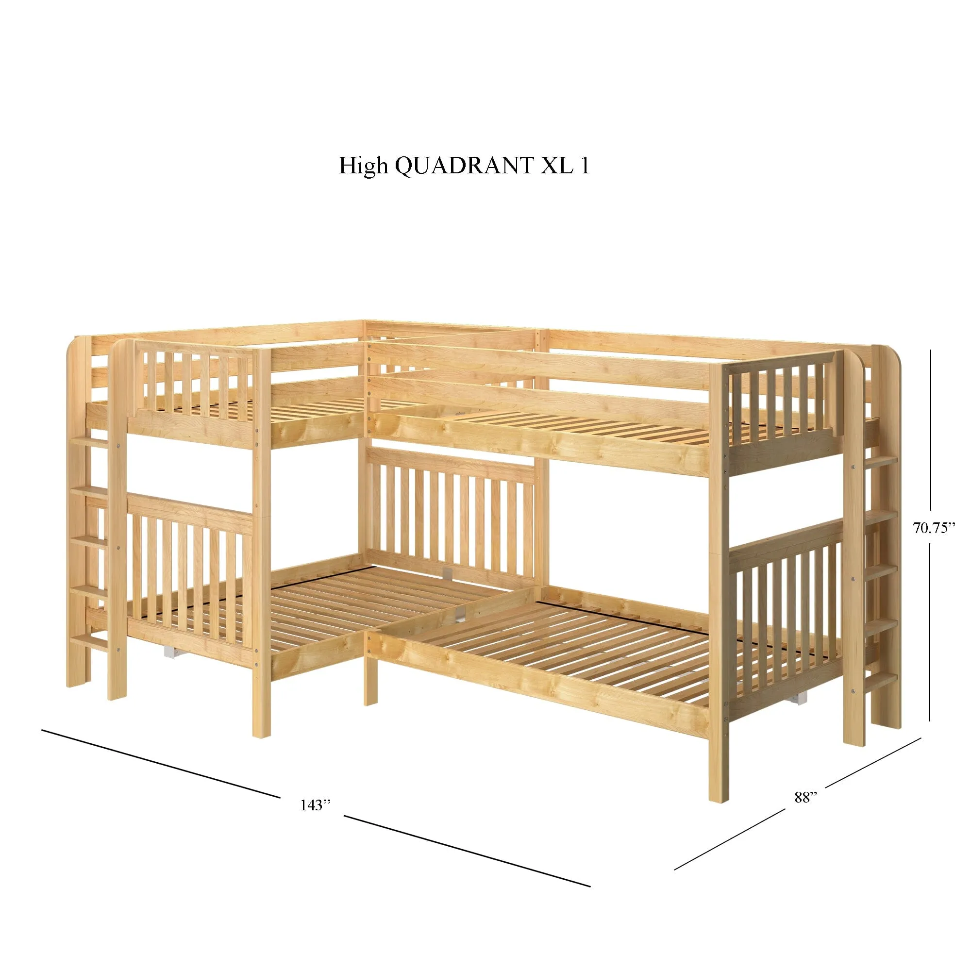 Full XL   Twin XL High Corner Bunk with Ladders on Ends