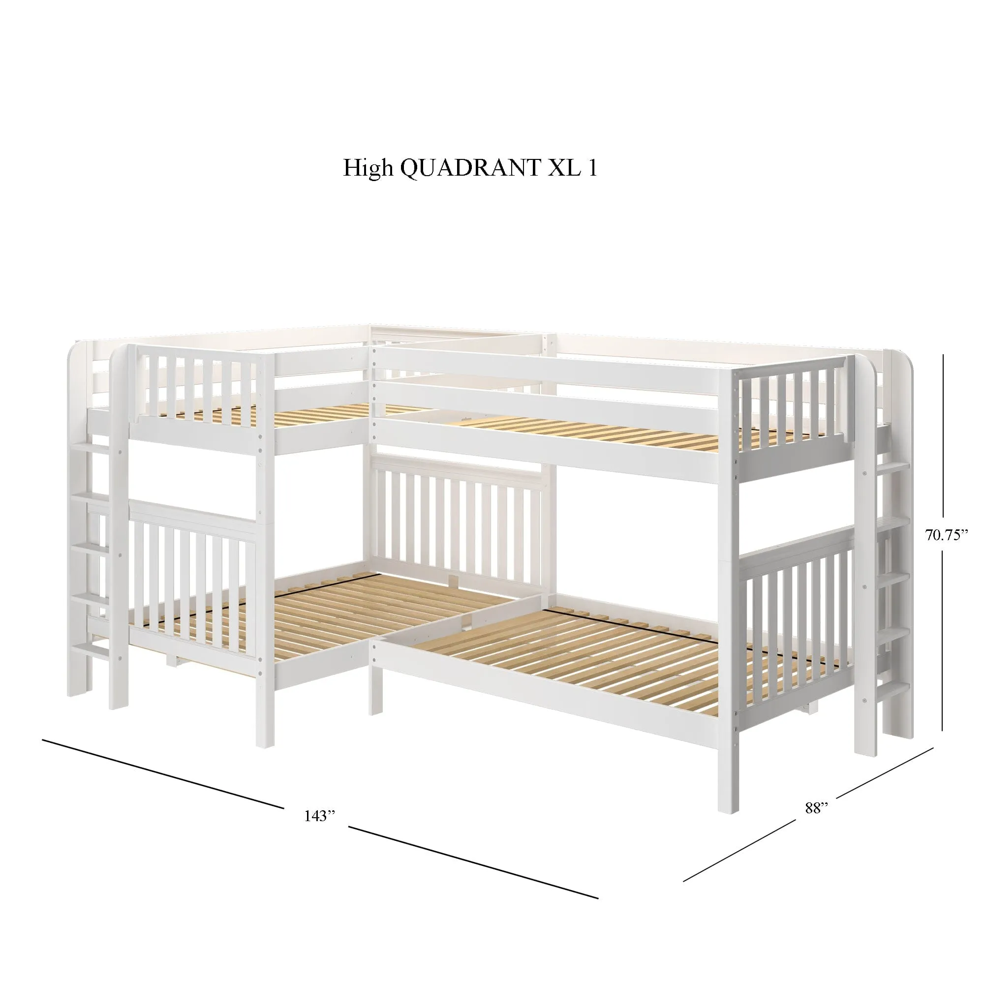 Full XL   Twin XL High Corner Bunk with Ladders on Ends