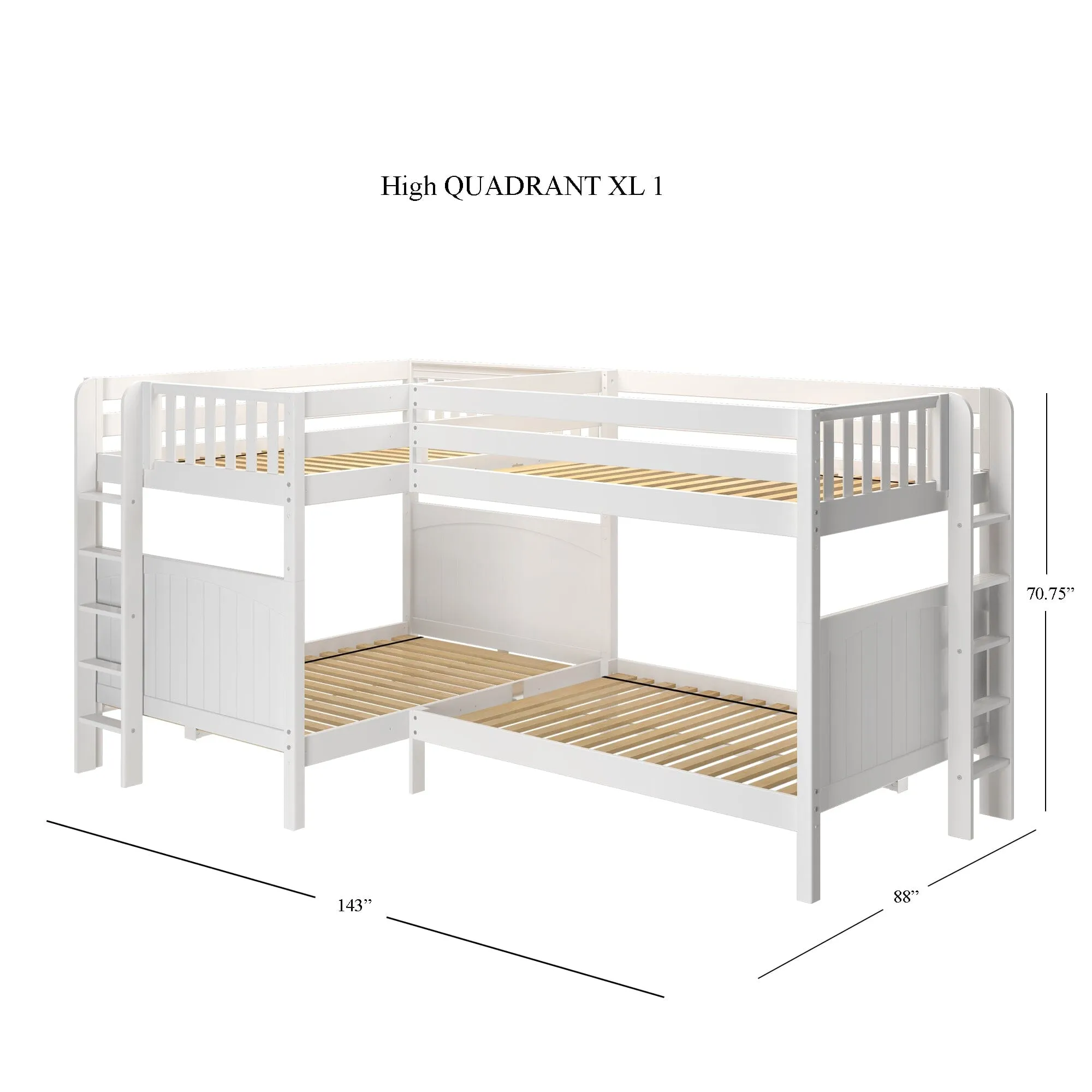 Full XL   Twin XL High Corner Bunk with Ladders on Ends