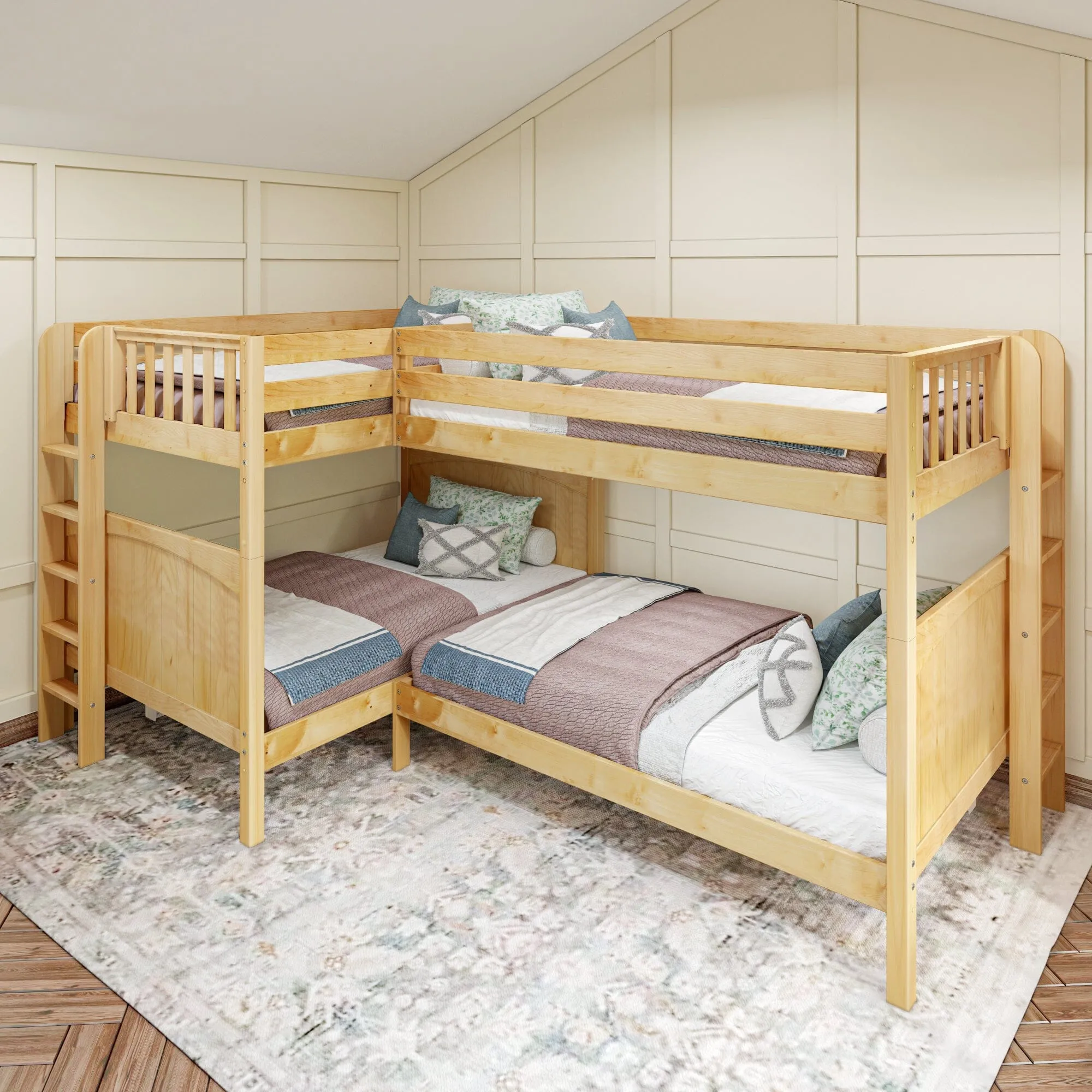 Full XL   Twin XL High Corner Bunk with Ladders on Ends