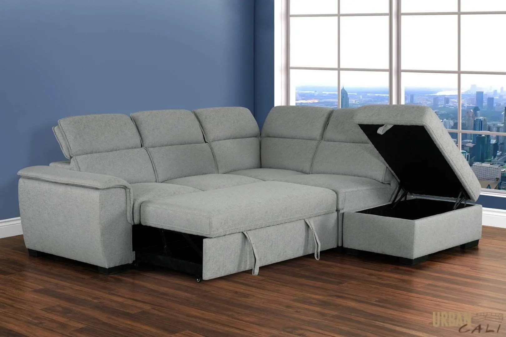 Gerardo Sleeper Sectional Sofa Bed with Storage Ottoman