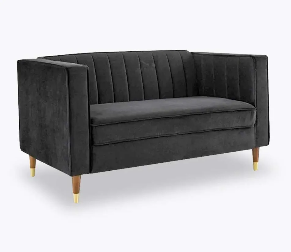 Griffen 2 Seater Fabric Sofa - Black Velvet