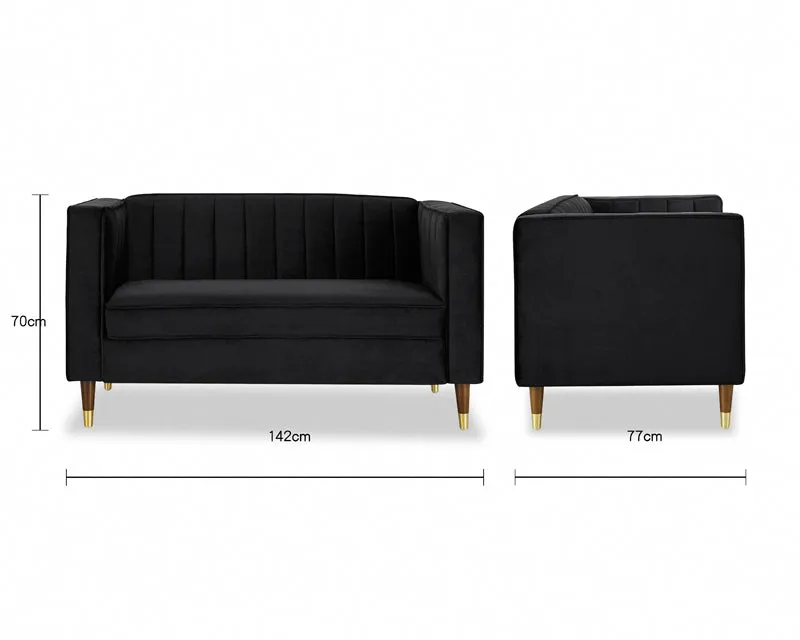 Griffen 2 Seater Fabric Sofa - Black Velvet