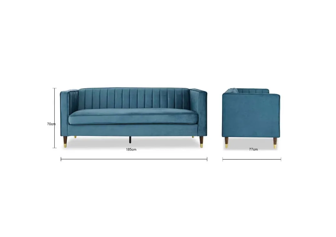 Griffen 3 Seater Fabric Sofa - Blue Velvet