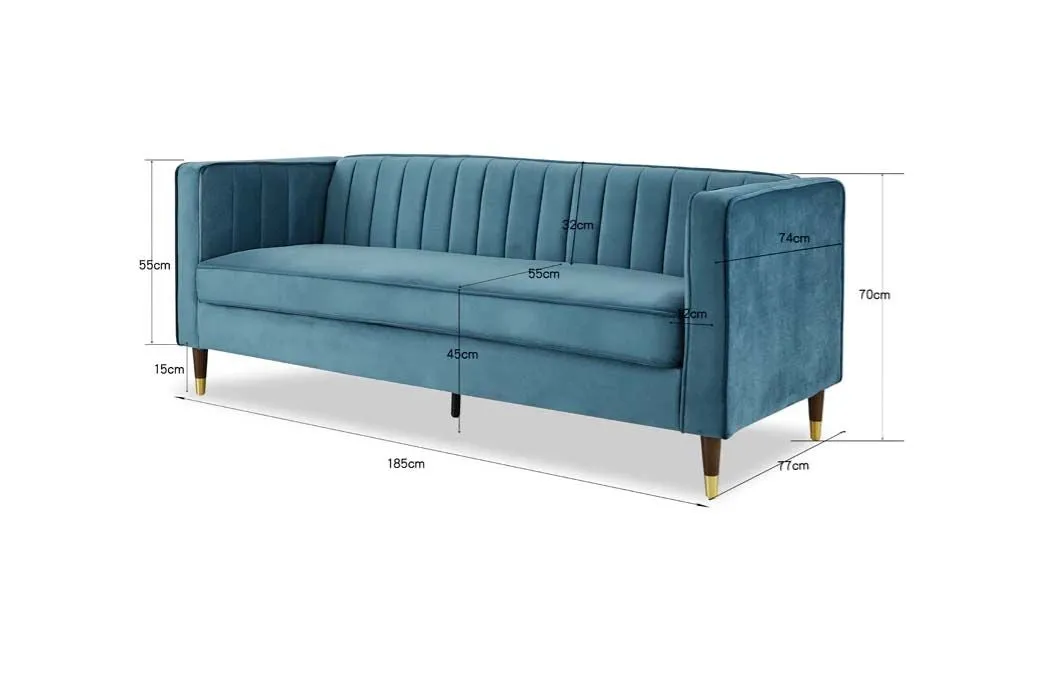 Griffen 3 Seater Fabric Sofa - Blue Velvet