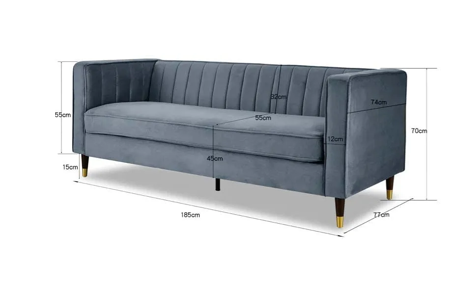 Griffen 3 Seater Fabric Sofa - Grey Velvet